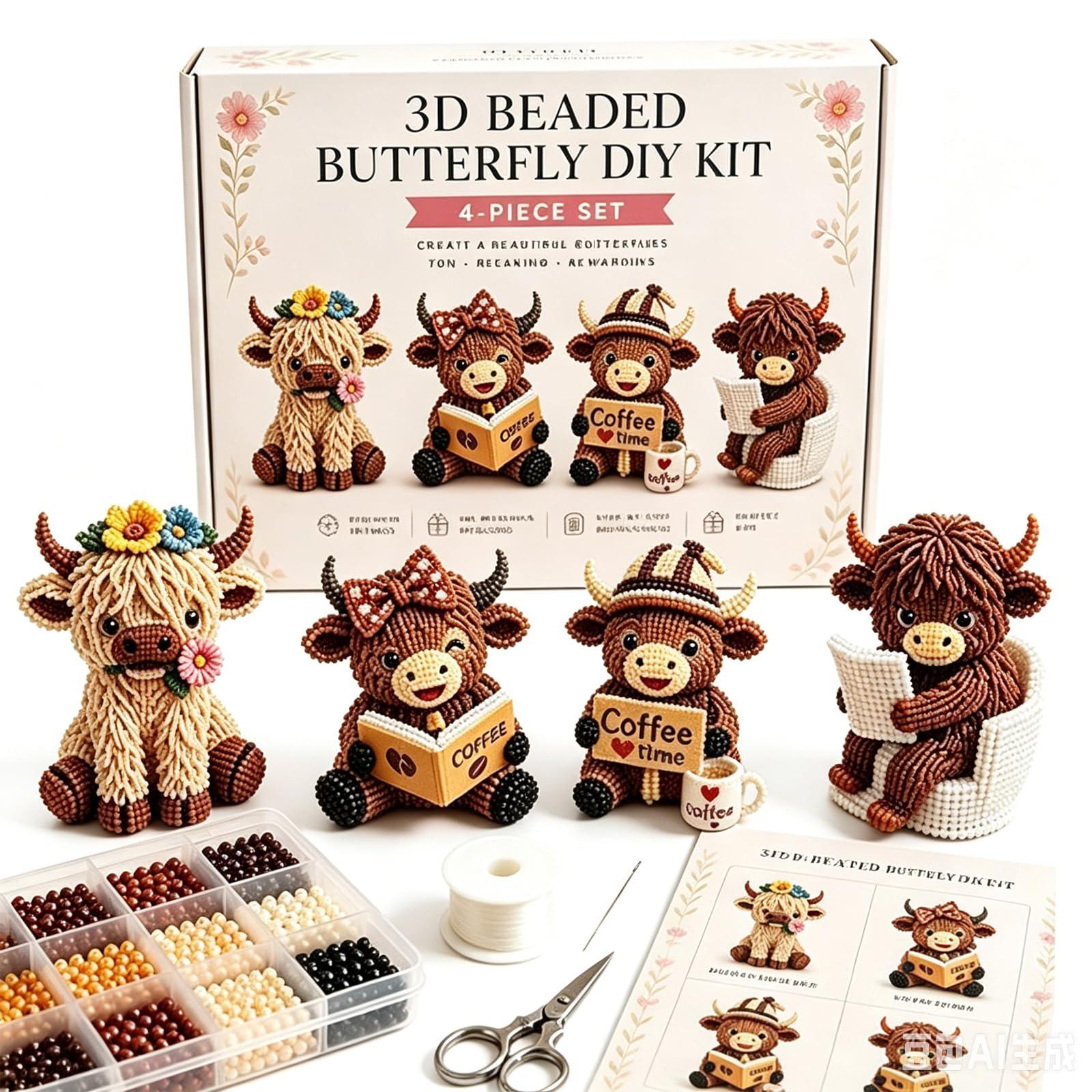 ZPSCXQ 3D Beaded Animal Kit, Beaded Animal Kit Adults, Highland Cow Beading Kit, Tiny 3D Animal DIY Kit, Weekend Relaxation Crafting, Family Bonding Activities, Desk Decoration Creation