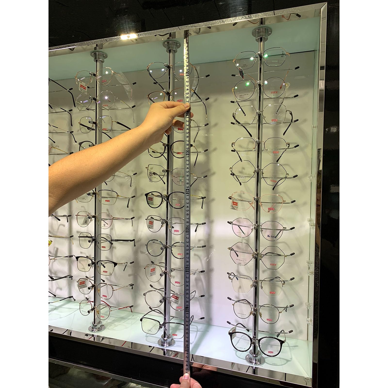 Organizzatore di stoccaggio per Occhiali da Sole in Lega di Alluminio 3 Pezzi, Espositore per Occhiali da Vista Metallo a Parete Decorazione portaoggetti per Occhiali da Lettura per Negozi di Ottica