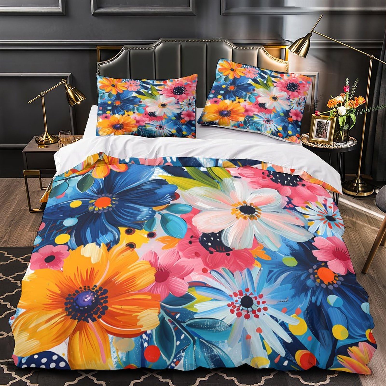 Housse de couette 140x200 art floral en microfibre hypoallergénique de qualité