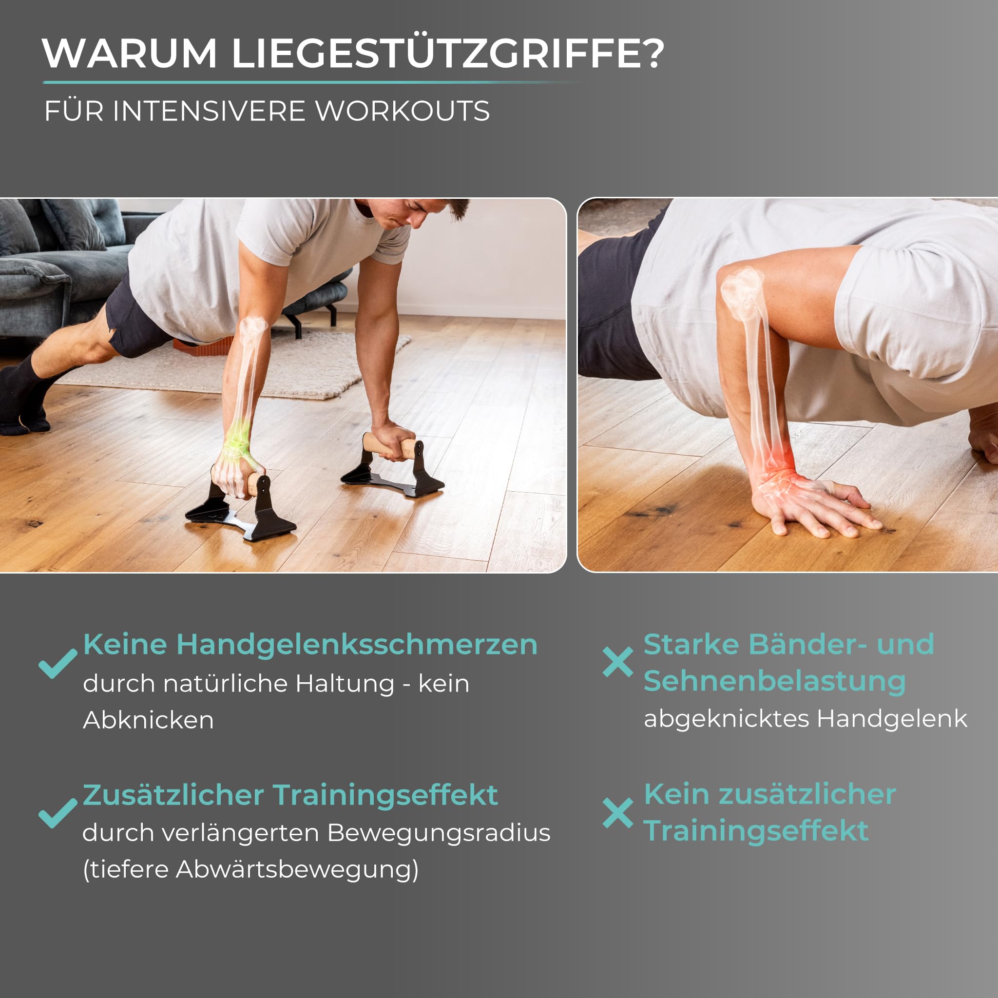 PULLUP & DIP Liegestützgriffe mit ergonomischem Holz Griff und hochbelastbarem Stahl - Rutschfeste Push-Up bars Handstandbarren für Krafttraining und Calisthenics
