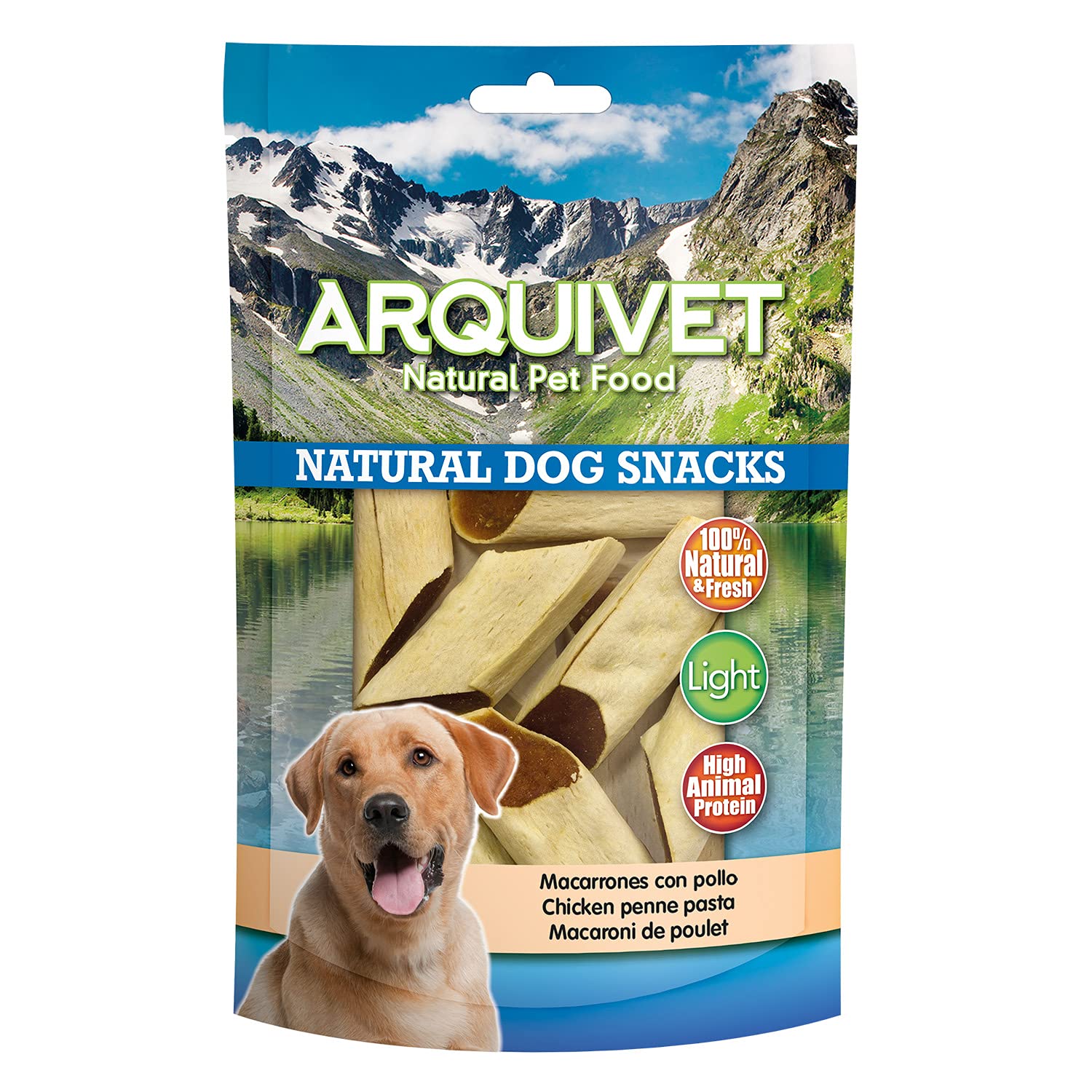 ARQUIVET Pack 12 Unidades Snacks Macarrones de Pollo 100 g - Natural Dog Snacks - 100% Natural - Chuches, premios, golosinas para Perros - Producto Light - Muy Rico en nutrientes