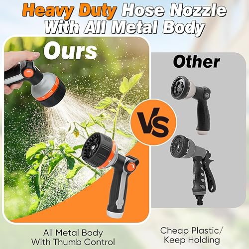 Miniatura 6 de BIBURY Boquilla de manguera de jardín, boquilla de pulverización de metal resistente con 10 patrones de pulverización, rociador de mano de alta