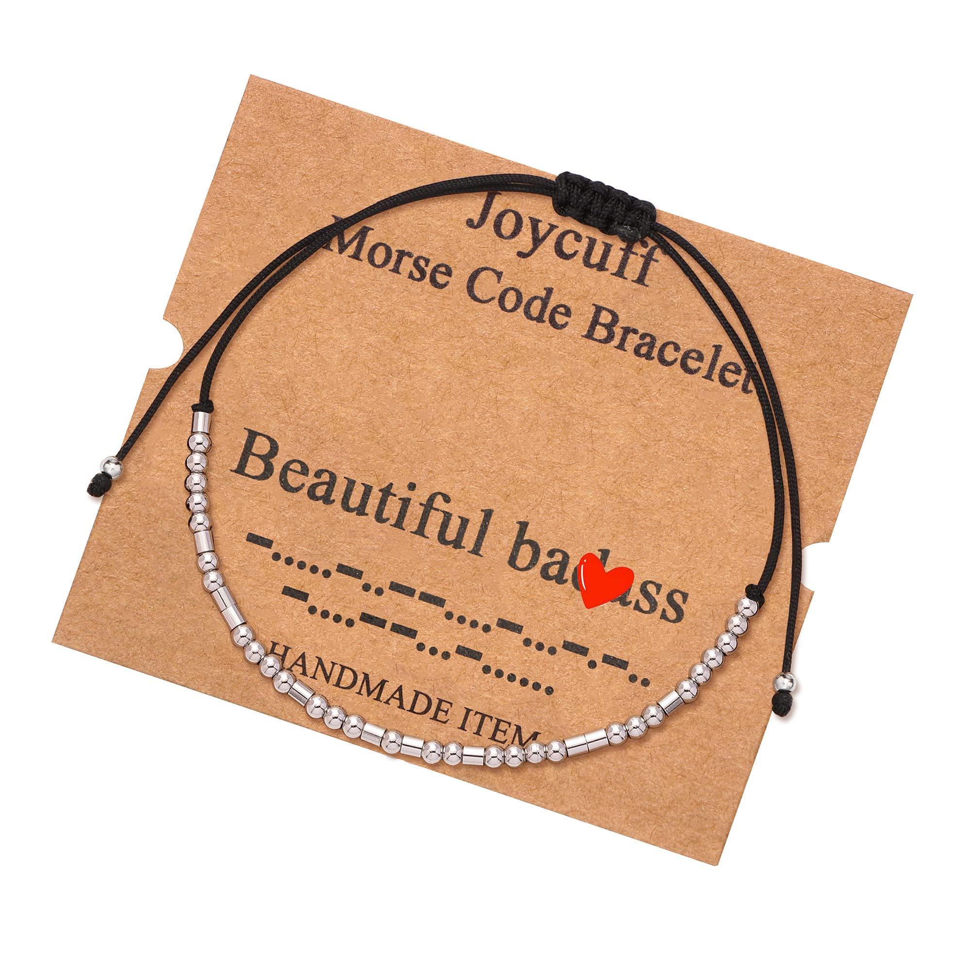 JoycuFFInspirational Morse Code Bracelets Motivational Encouragement Memorial Unique Gifts String Stainless Steel Friendship Adjustable Silver Bracelets for Women Men Teacher Sister Mom Mama Daughter Aunt Teenager Mothers Day Birthday Christmas Graduation