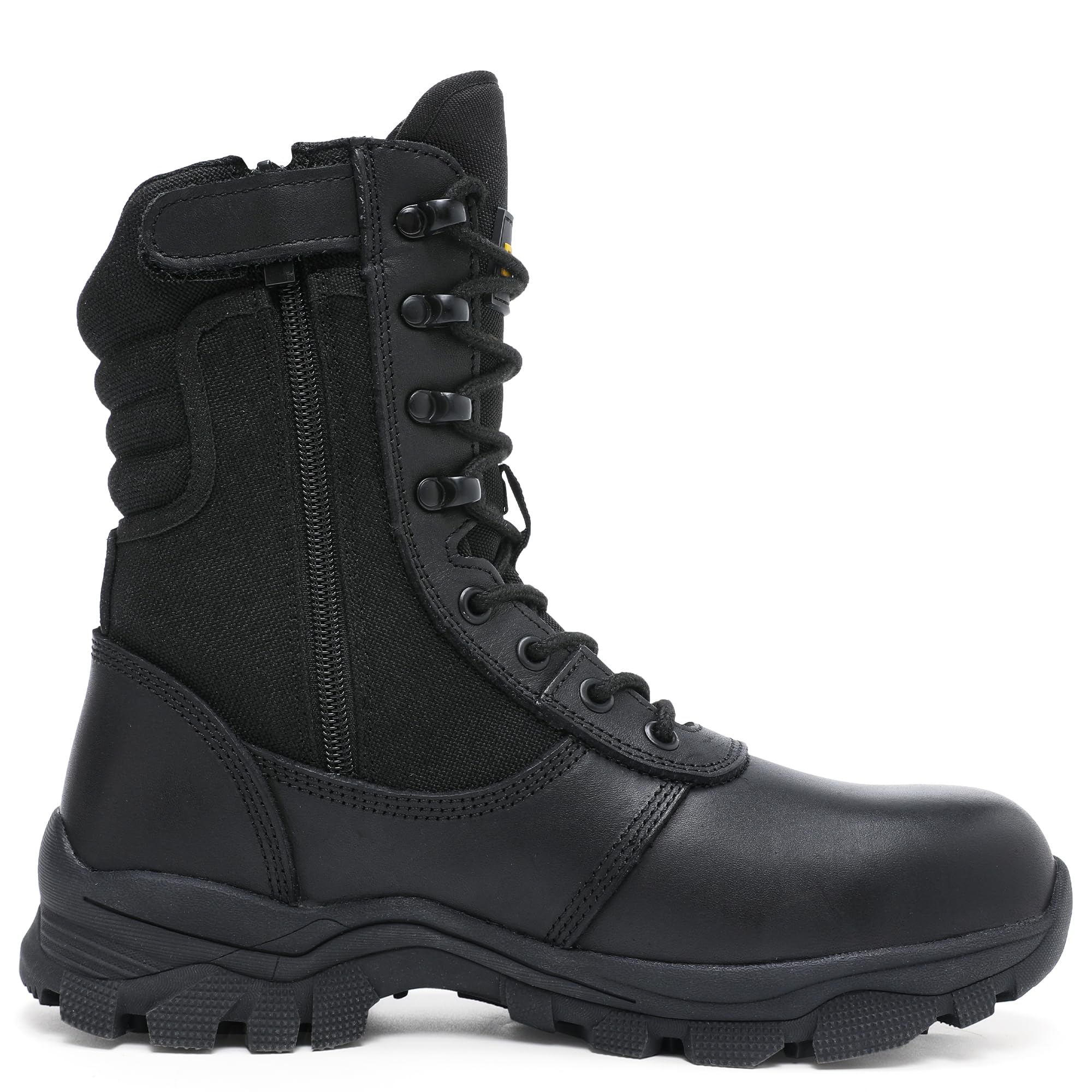 Photo 1 of DahWe Men's Tactical Boots with Steel Toe Side Zipper 8 inch Lightweight Comfortable for Military Combat Hiking Logger Riding Motorcycle Law Enforcement Police/8" Black US 8.5