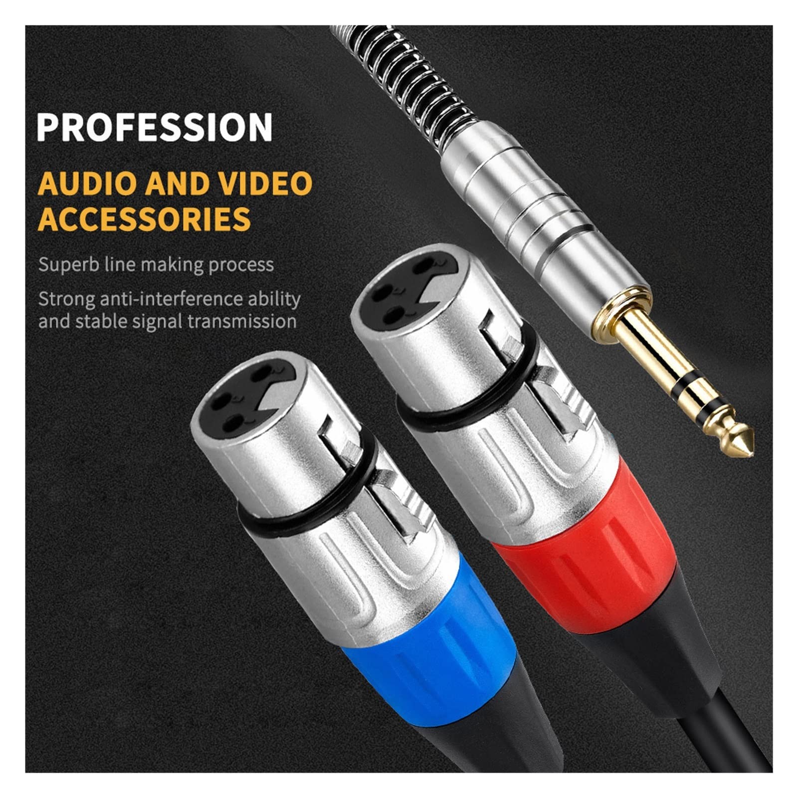 Doppio XLR femmina a jack da 1/4" Jack stereo da 6,35 mm OFC Cavo audio ausiliario Lamina placcata in oro + intrecciato for altoparlanti