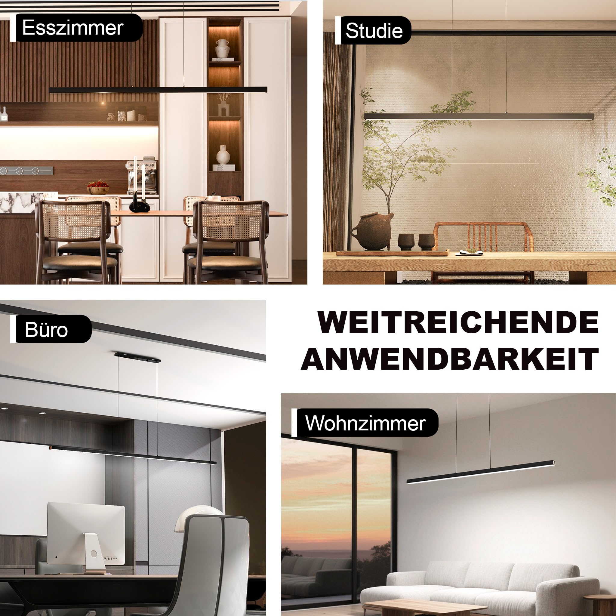YRHome Nowoczesna lampa wisząca LED, 60 W, ściemniana, z regulacją wysokości, lampa wisząca z pilotem zdalnego sterowania, liniowa konstrukcja, lampa sufitowa do salonu, kuchni, sypialni, biura