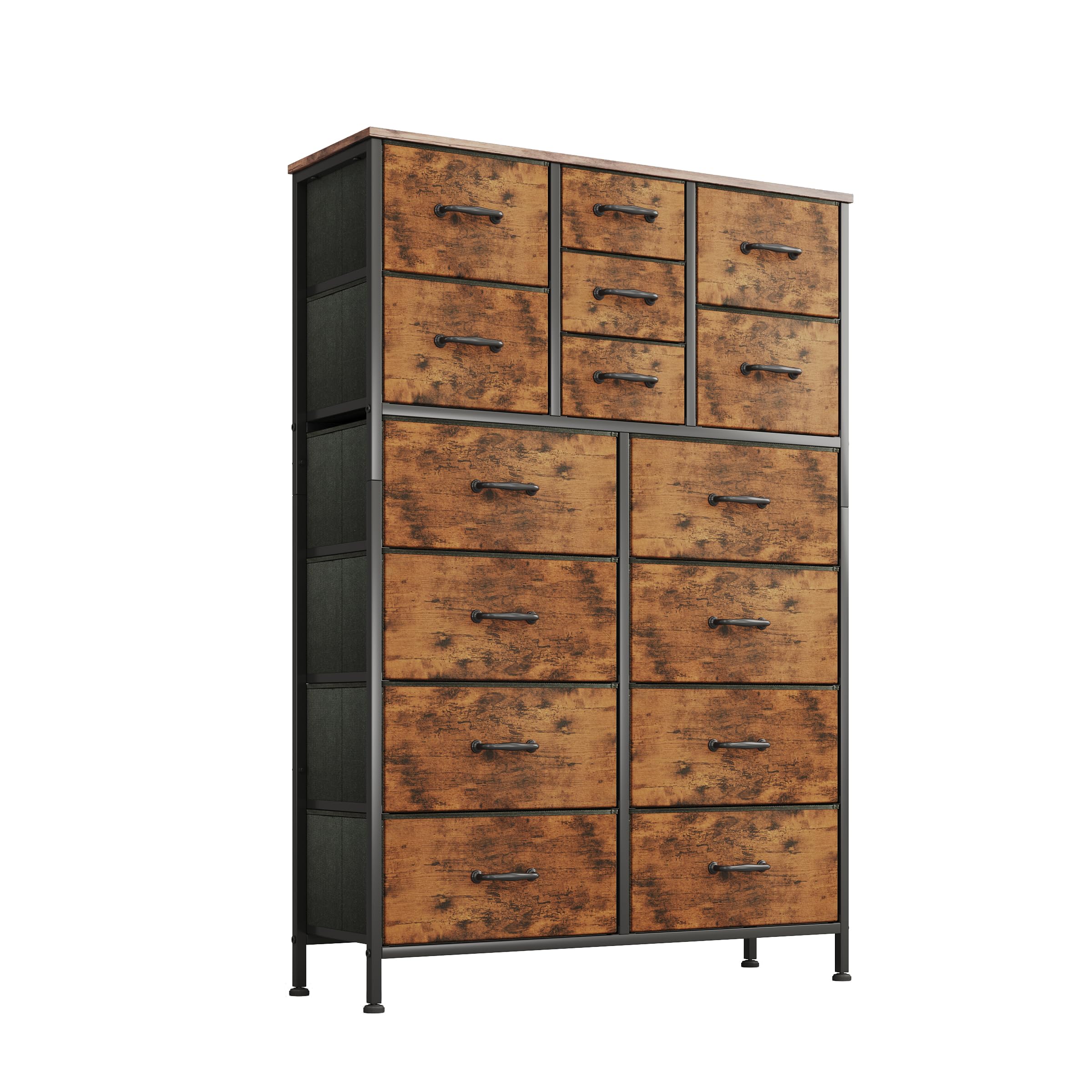 CAIYUN Chest of Drawers,Dresser for Bedroom with 15 Drawers,Fabric Dresser with Wood Top and Large Storage Space, Easy to Assemble, for Bedroom Storage, Living room, Rustic Brown