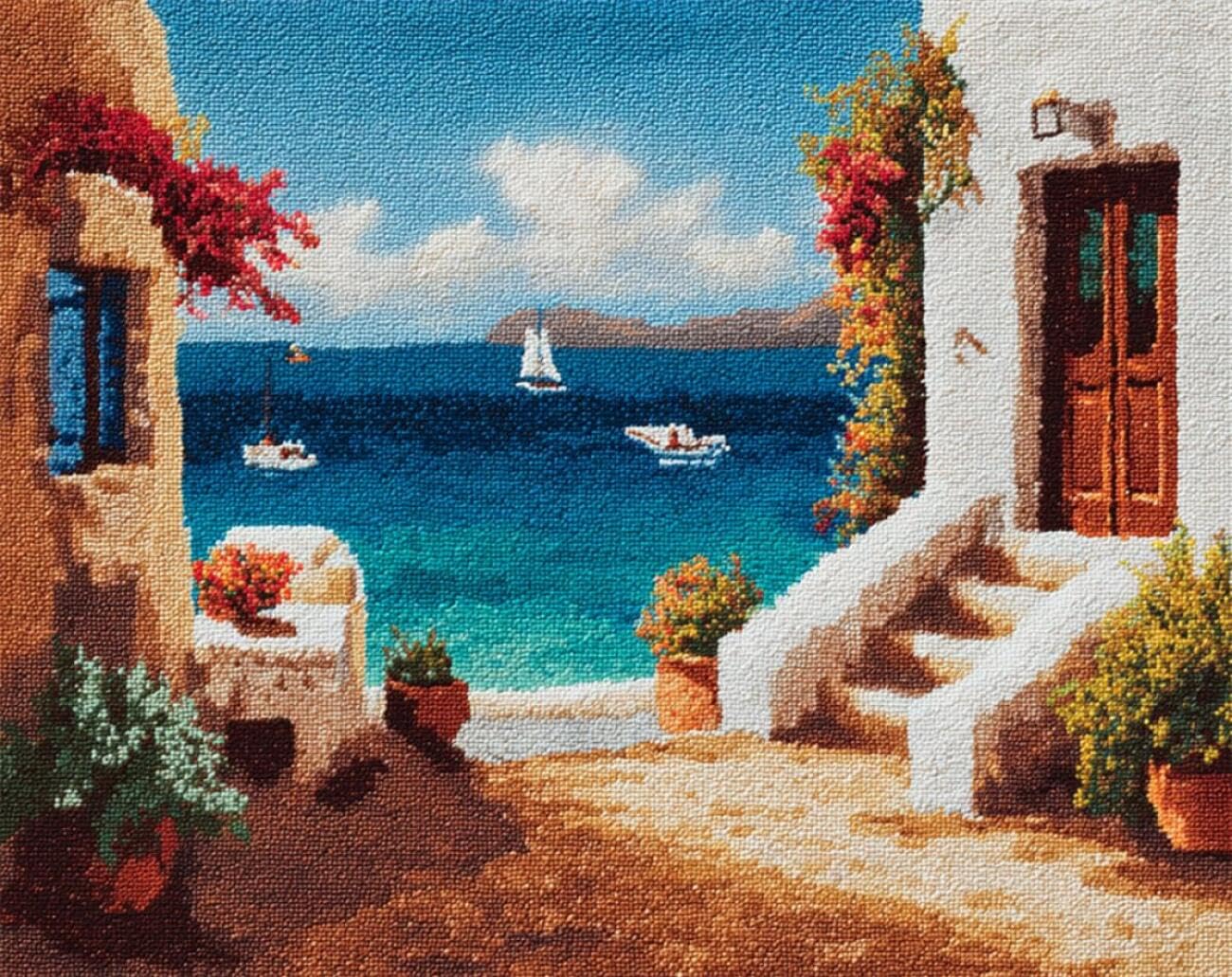 AxiangziK Landscape DIY Rug Making Kit Seaside City Latch Hook Rug Kits for Beginners DIY Needlework Crocheting Tapestry Kit Home Decor 23x35in
