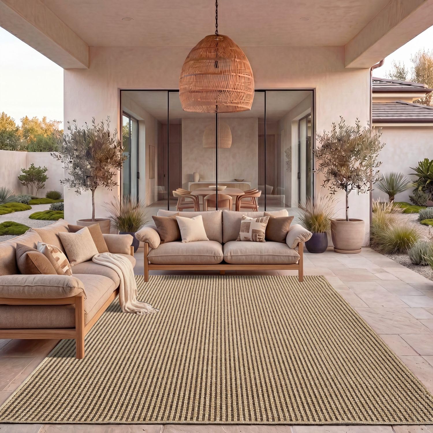 TT Home Teppich Für In- & Outdoor Balkon Küchenteppich Unifarben Sisal Design Bordüre