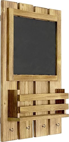 Elegant Designs HG1023-NWD - Letrero de madera para colgar en la pared con ganchos para llaves y almacenamiento de correo, madera clara natural