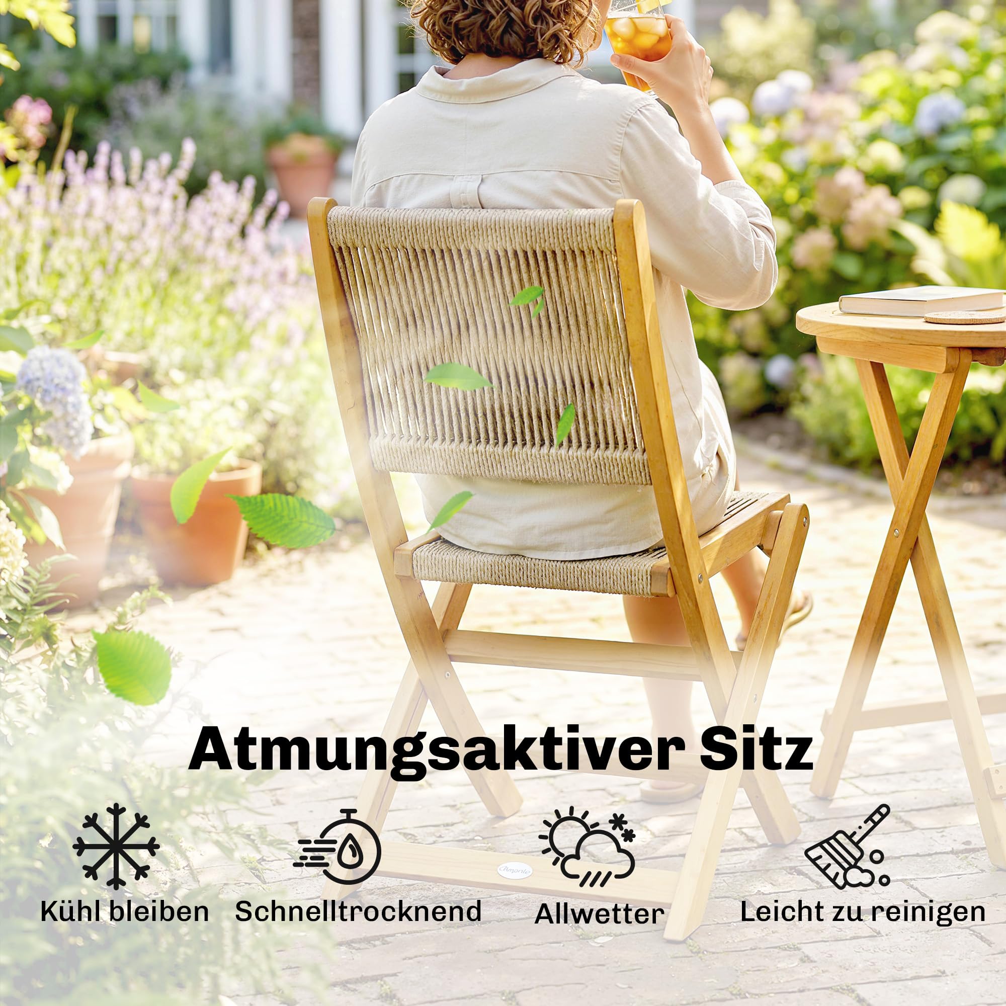 Outsunny Balkonmöbel Set 3 Teilig Polyrattan Akazienholz Naturholz