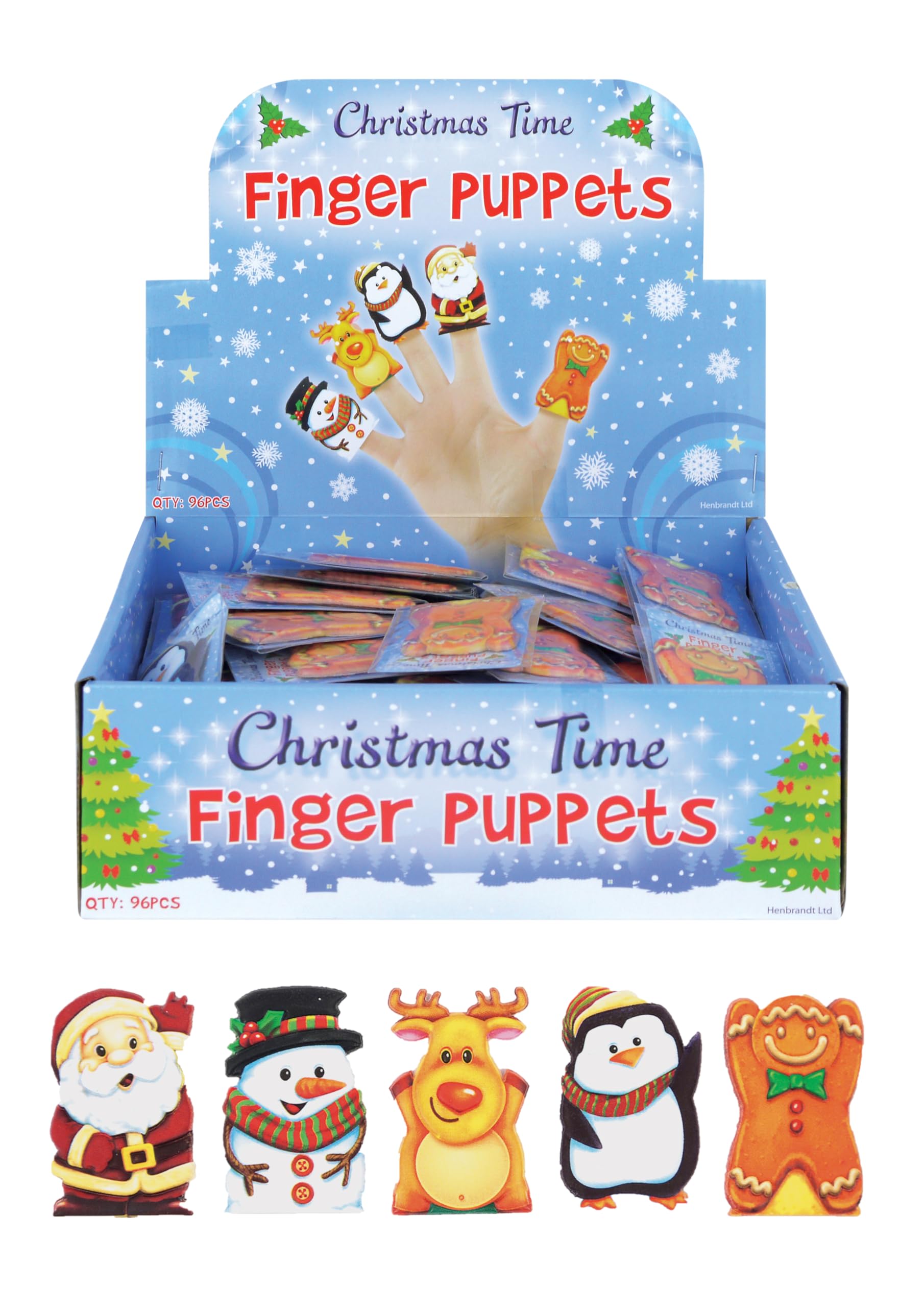 Henbrandt 5x Christmas Finger Puppets for Kids 5 Assorted Designs Children’s Stocking Fillers Christmas Eve Box Fillers Cracker Gifts Xmas Party Favours for Boys and Girls