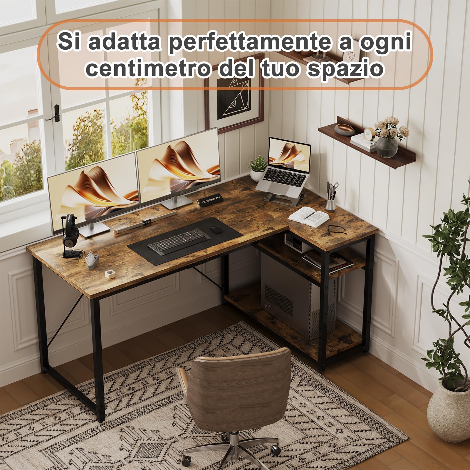 JUMMICO Scrivania Angolare a L 140x80 cm Design Moderno Marrone