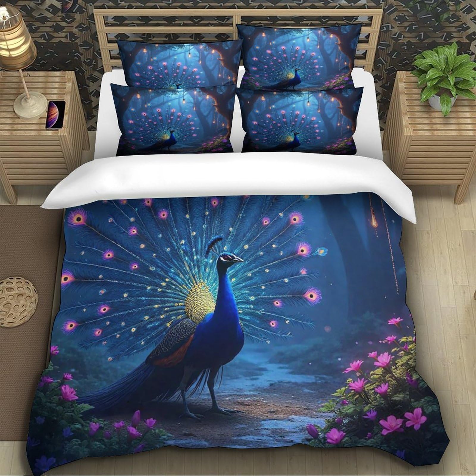 Ensemble de lit paon 3D idéal pour relooker une chambre d'enfant ou d'ado