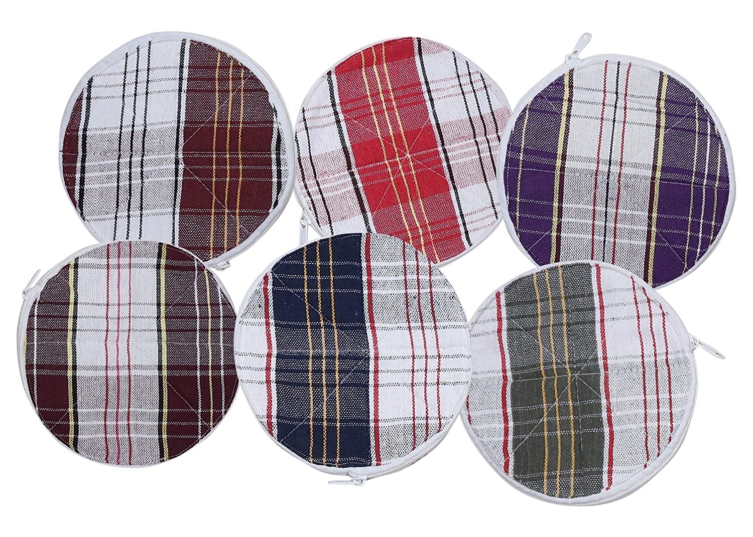 6 pcs Cotton Roti Chapati Covers with Zipper Roti Rumal Washable Cloth Basket Keep Chapati Fresh & Soft for Longer Time | chapati wrap chapati Cover Cotton Cloth roti Cloth