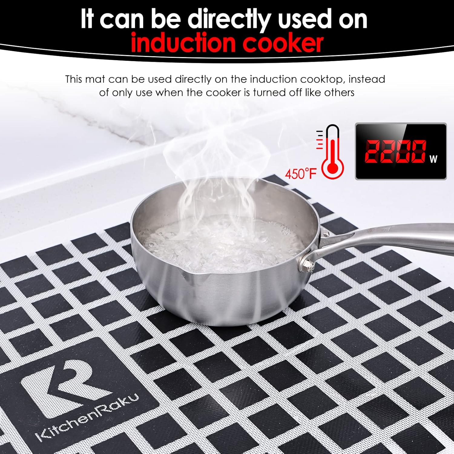 KitchenRaku Large Induction Cooktop Protector Mat with Plastic Bowl Scraper, (Magnetic) Electric Stove Burner Covers Antiscratch as Glass Top Stove Cover or Electric Stove Top (20.4" x30.7", Black_White): Home & Kitchen