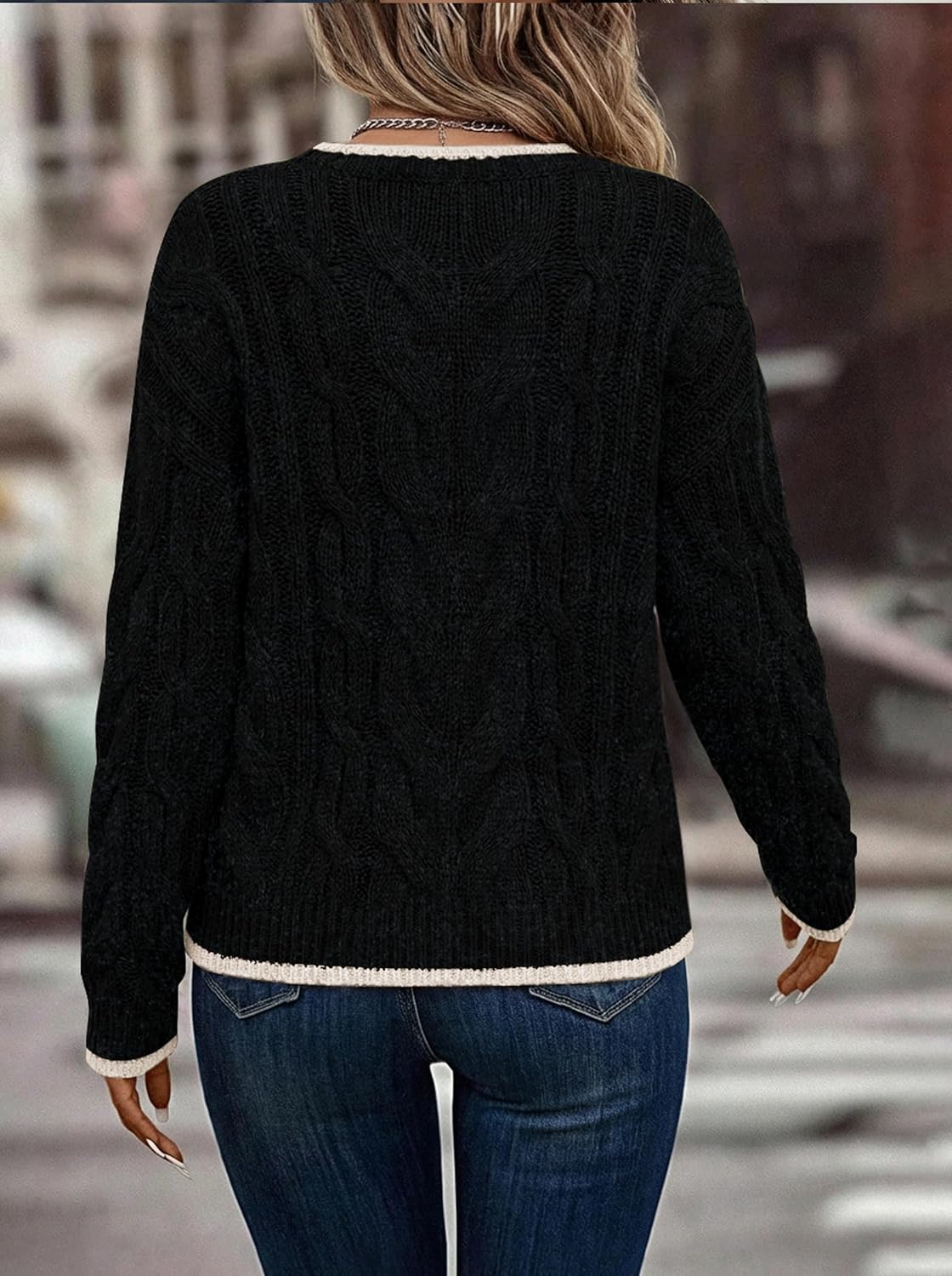 LaGracia Women's Oversized Cable Knit V Neck Sweaters Trendy Color Block Sweater Pullover 2026 - Image 4