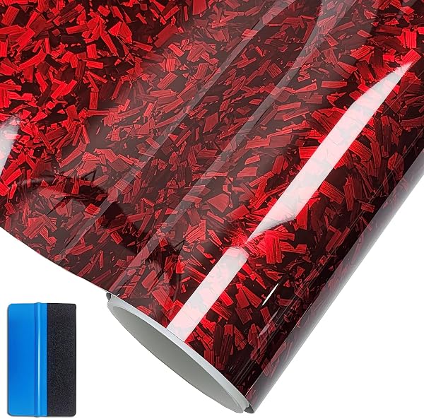NewL Forged Carbon Fiber Red Vinyl Wrap Sticker Free Bubble Air Release DIY Decal Car Auto Vehicle Morotcycle Self Adhesive (Red-Silver, 50cm x 100cm) - 1