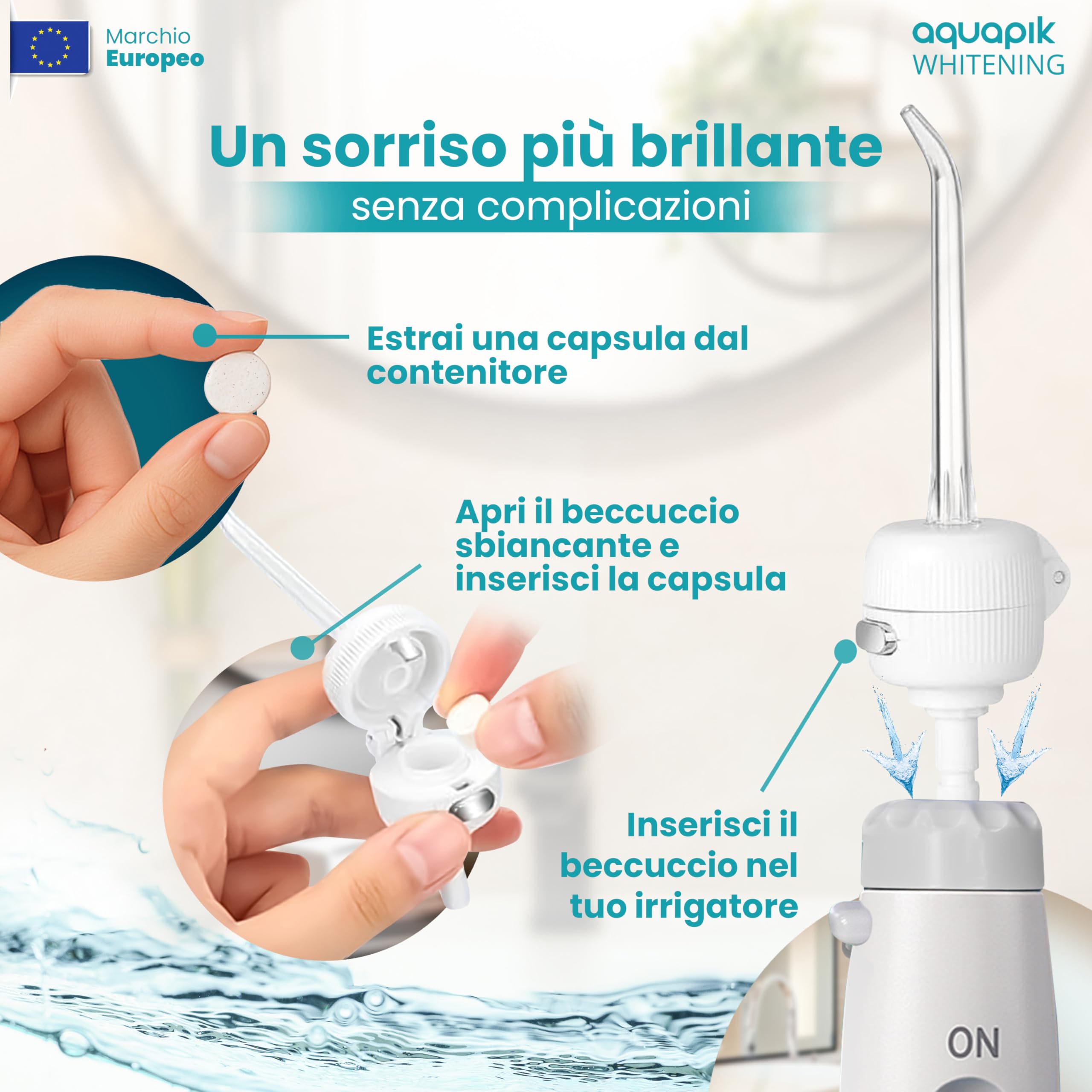 Aquapik® Hydropulseur Advanced Irrigateur buccal Idéal pour l'orthodontie, les implants et les gencives sensibles Kit blanchissant + 10 buses | 10 niveaux de pression