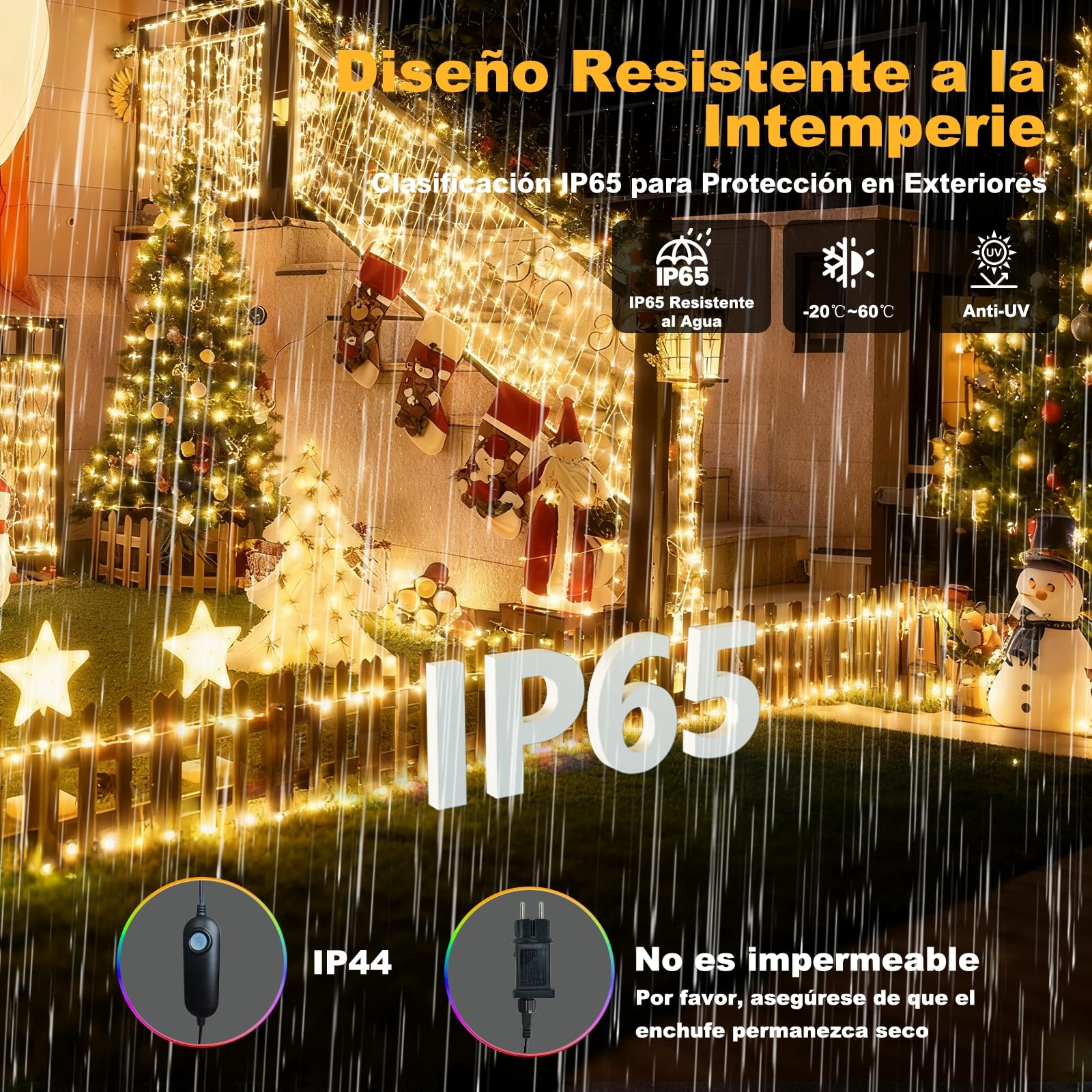 Luces Navidad Exterior, Cortina Luces Exterior Blanco Cálido y Fría, Luz Navidad con Control Remoto y APP, 17 Modos+4 Brillos+Temporizador, Decoracion para Christmas (30M-1200L,C/F)