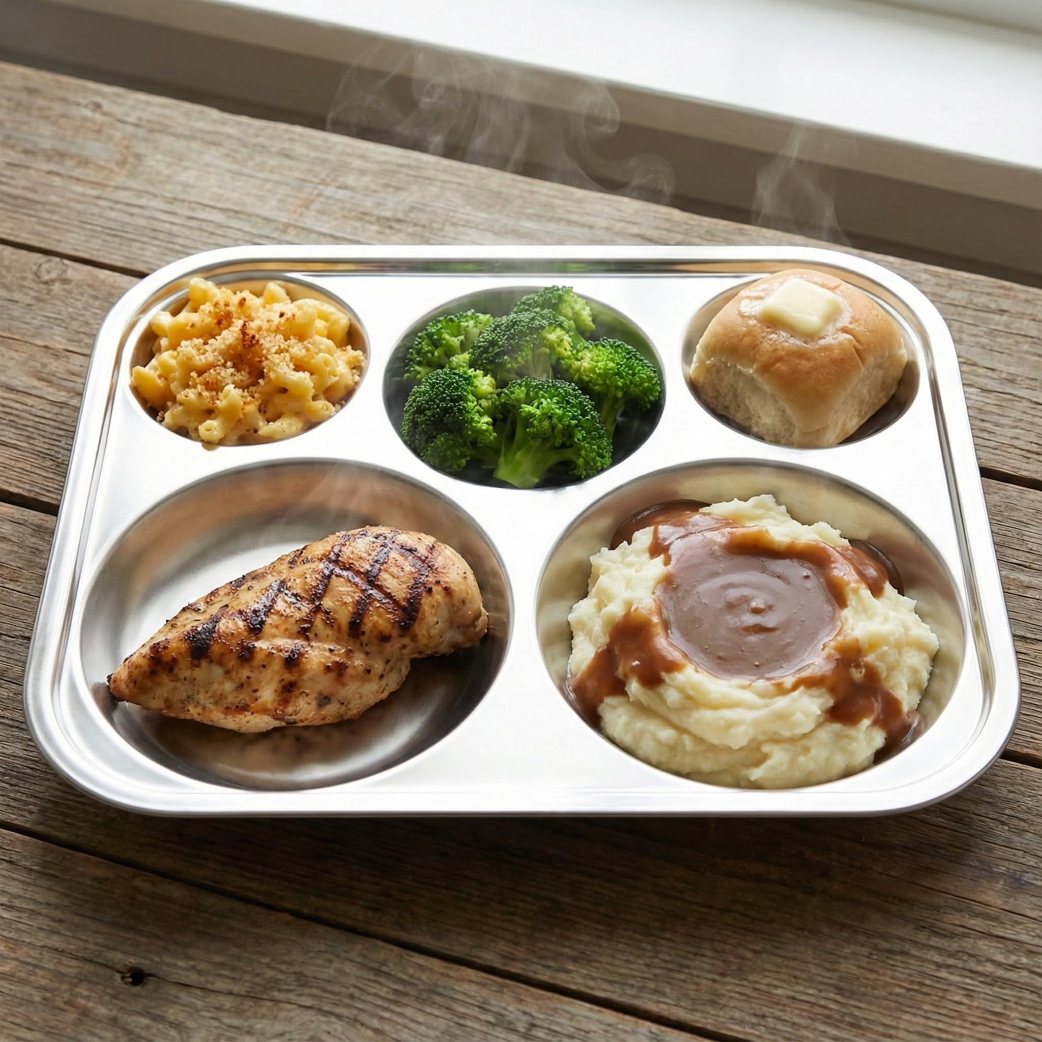 KS & E, bandeja dividida de acero inoxidable para adultos, adolescentes, comedores exigentes, campistas, sin BPA, control de porciones de dieta, plato para servir, merienda, juego de 2