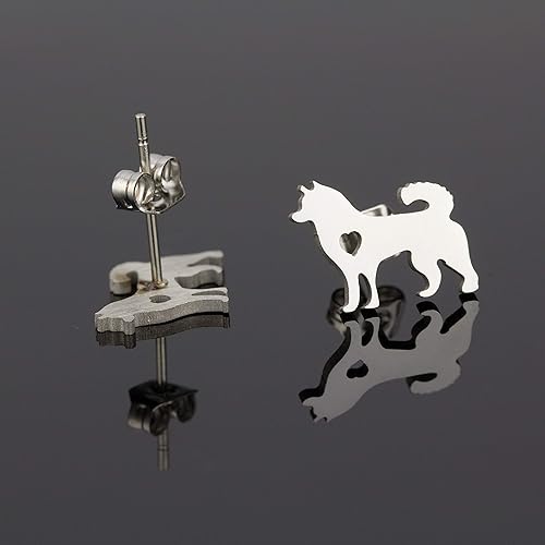 Miniatura 6 de Regalos Husky para mujer aretes de perno para mamá y perro plateado, Metal