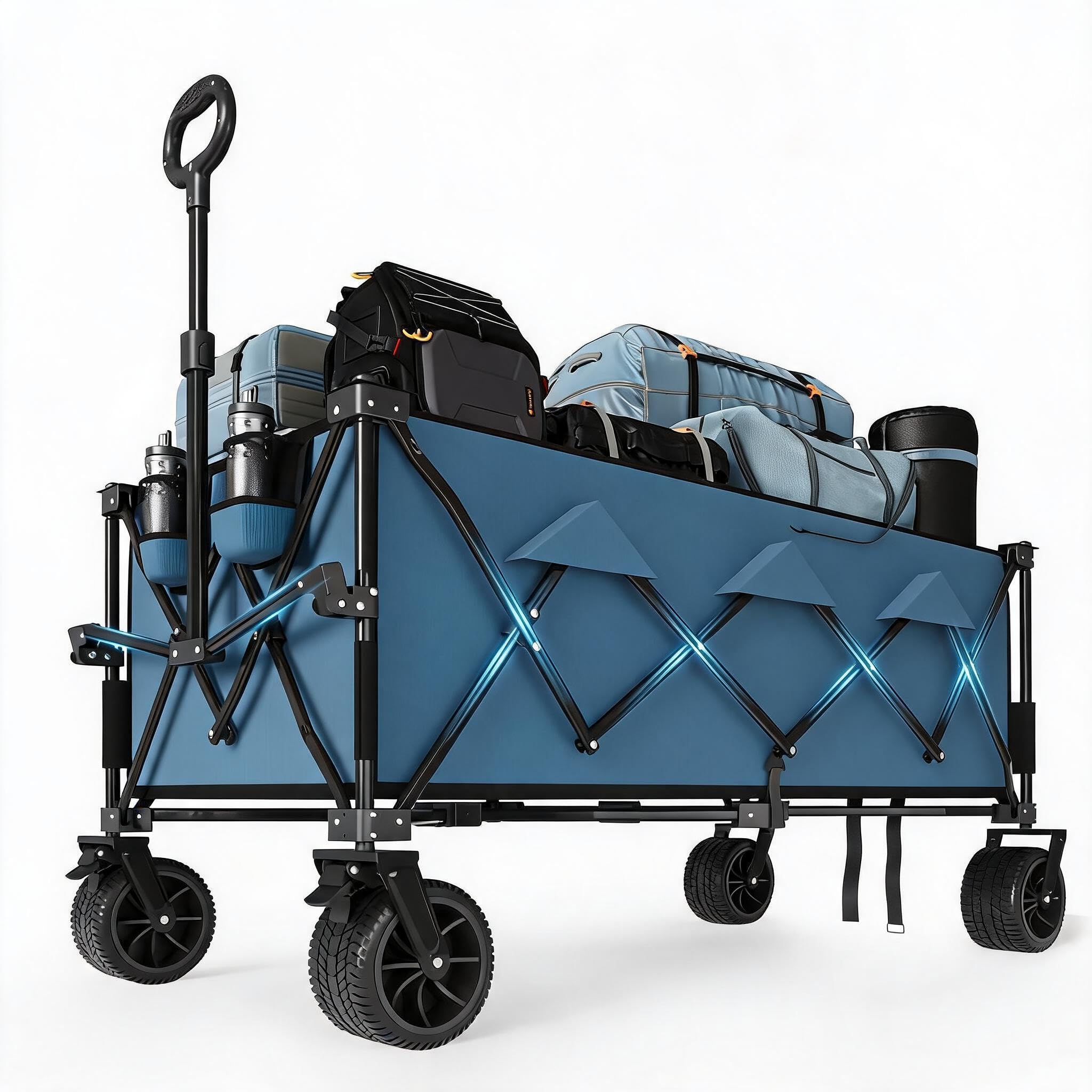 52" Collapsible Wagon Cart 350L, All-Terrain Wheels, Blue