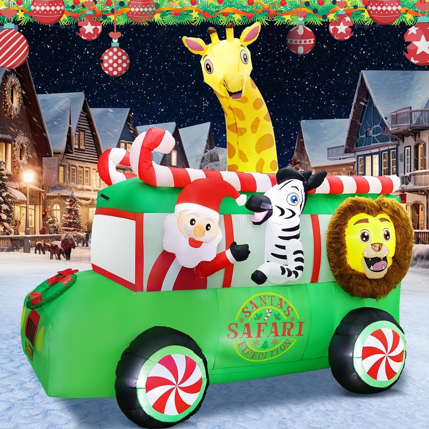 YOUBET 8FT Christmas Van Inflatables - Christmas Inflatables Outdoor Decoration with Animals Santa Claus Blow Up Built-in 8 Led Lights for Xmas Yard Lawn Outdoor Decorations