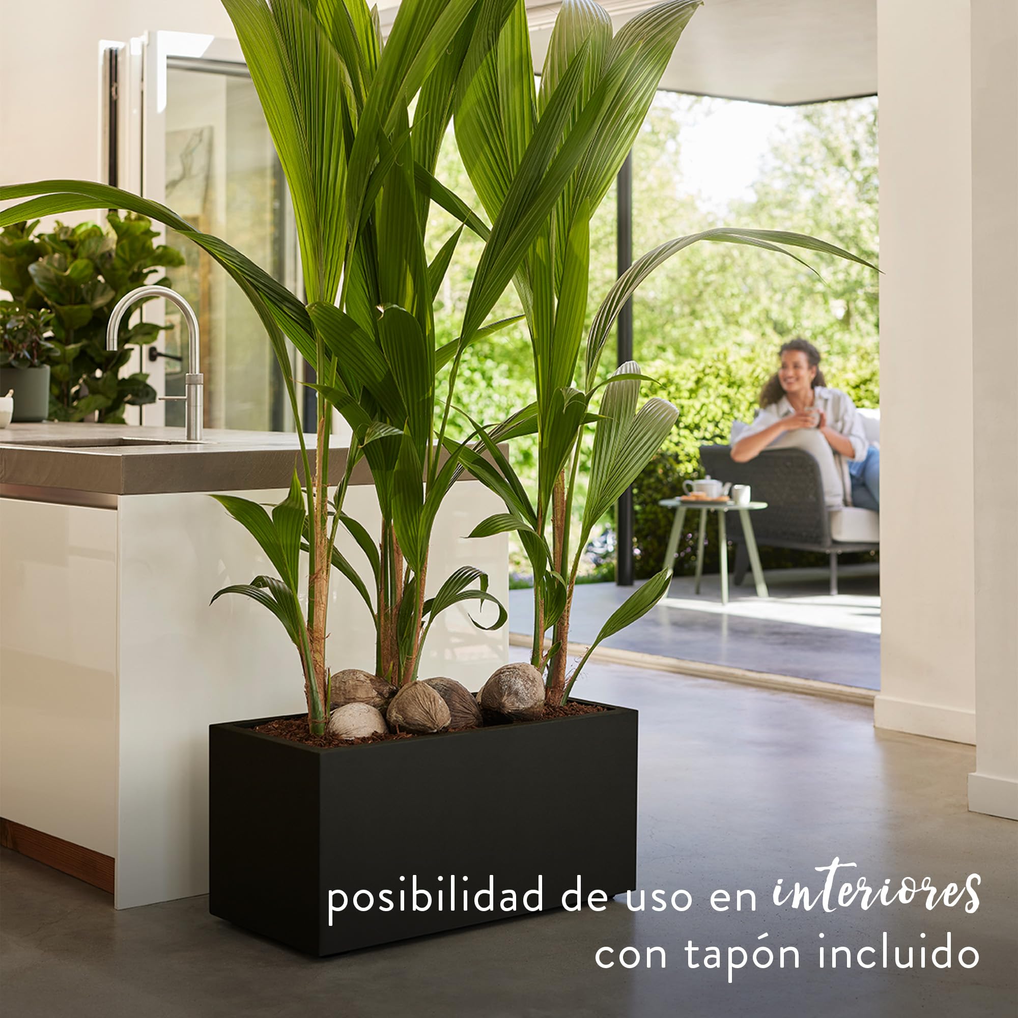 Elho Vivo Next Long 60 - Macetero por Interior y Exterior - L 59.0 x H 29.2 cm - Living Black