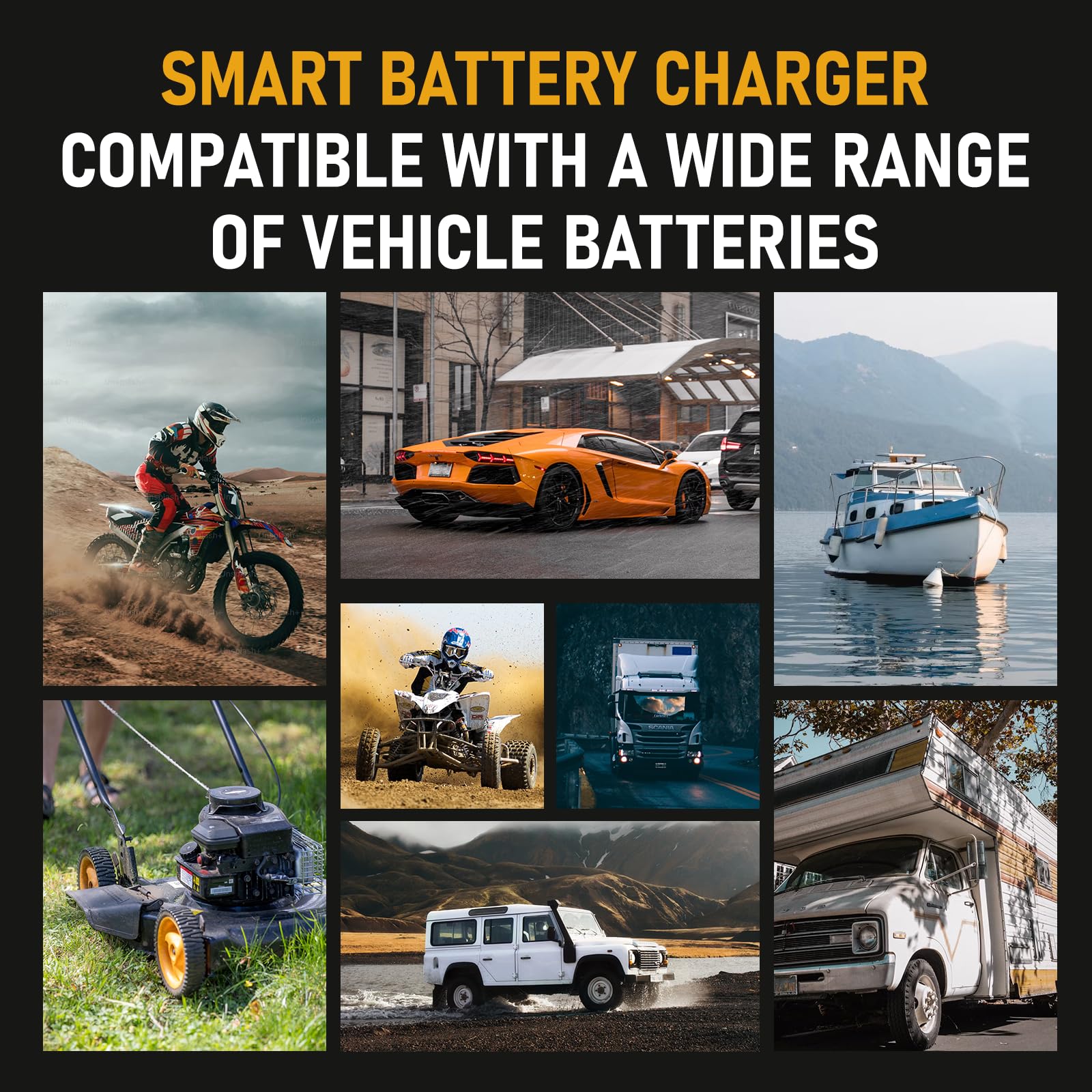 PZP - Caricabatterie intelligente da 15 A, 12 V/24 V, per LiFePO4, batterie al piombo acido, ricarica completamente automatica a 9 stadi con compensazione della temperatura per moto, auto, camion