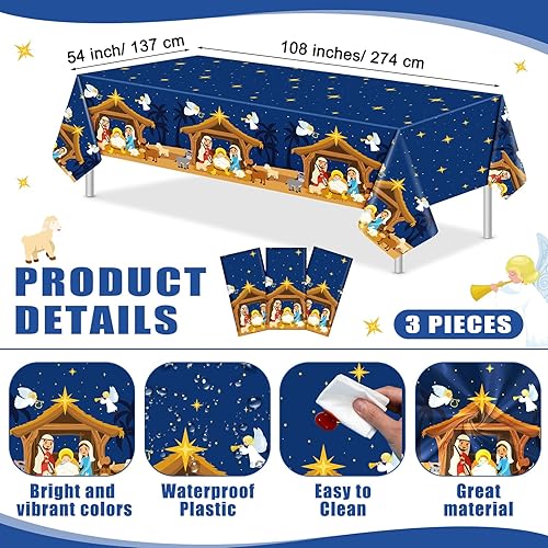 Miniatura 2 de 3 manteles desechables de 54 x 108 pulgadas, mantel rectangular de plástico para fiestas, suministros y decoraciones (Adviento)