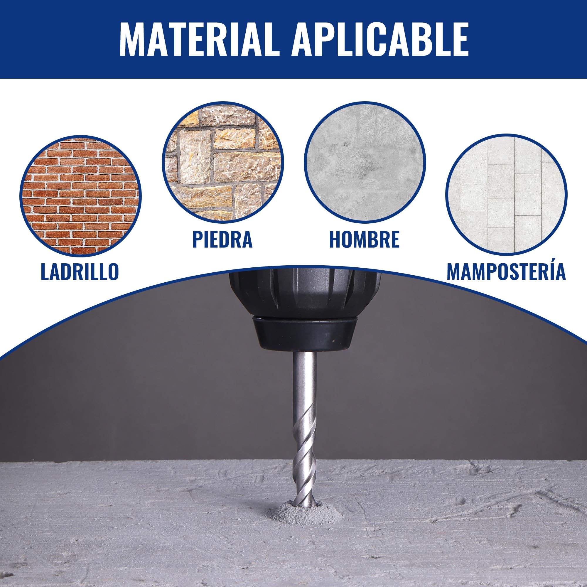 WORKPRO Juego Brocas Cinceles SDS Plus 15 Piezas, Hormigón | Incluye Cinceles Puntiagudos y Planos para Ladrillo, Cemento, Piedra y Trabajos de Mampostería