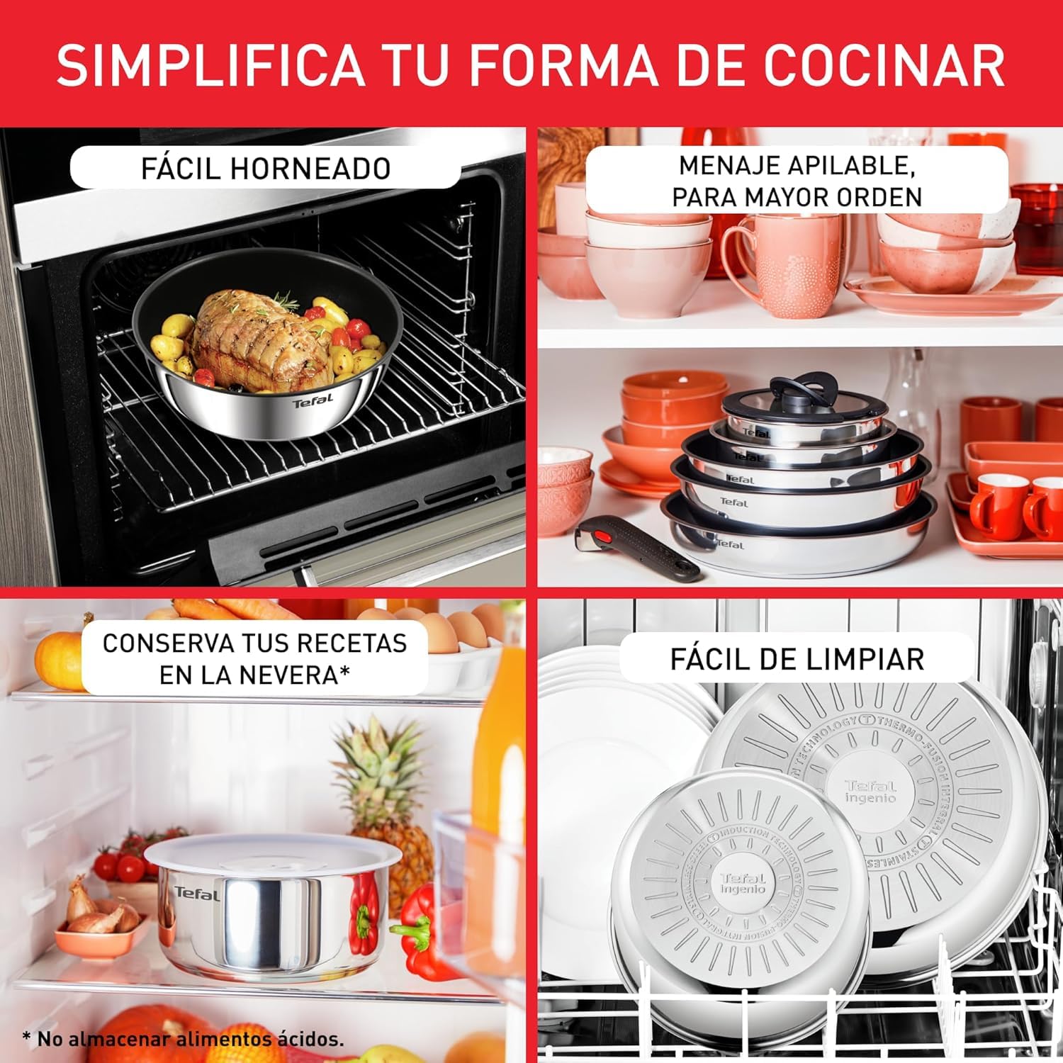 Tefal Ingenio Emotion - Juego de 3 Sartenes 22/24/28 cm + Mango extraíble, Apto inducción, antiadherentes, revestimiento titanio, Thermo-signal, apto lavavajillas y horno — view 5