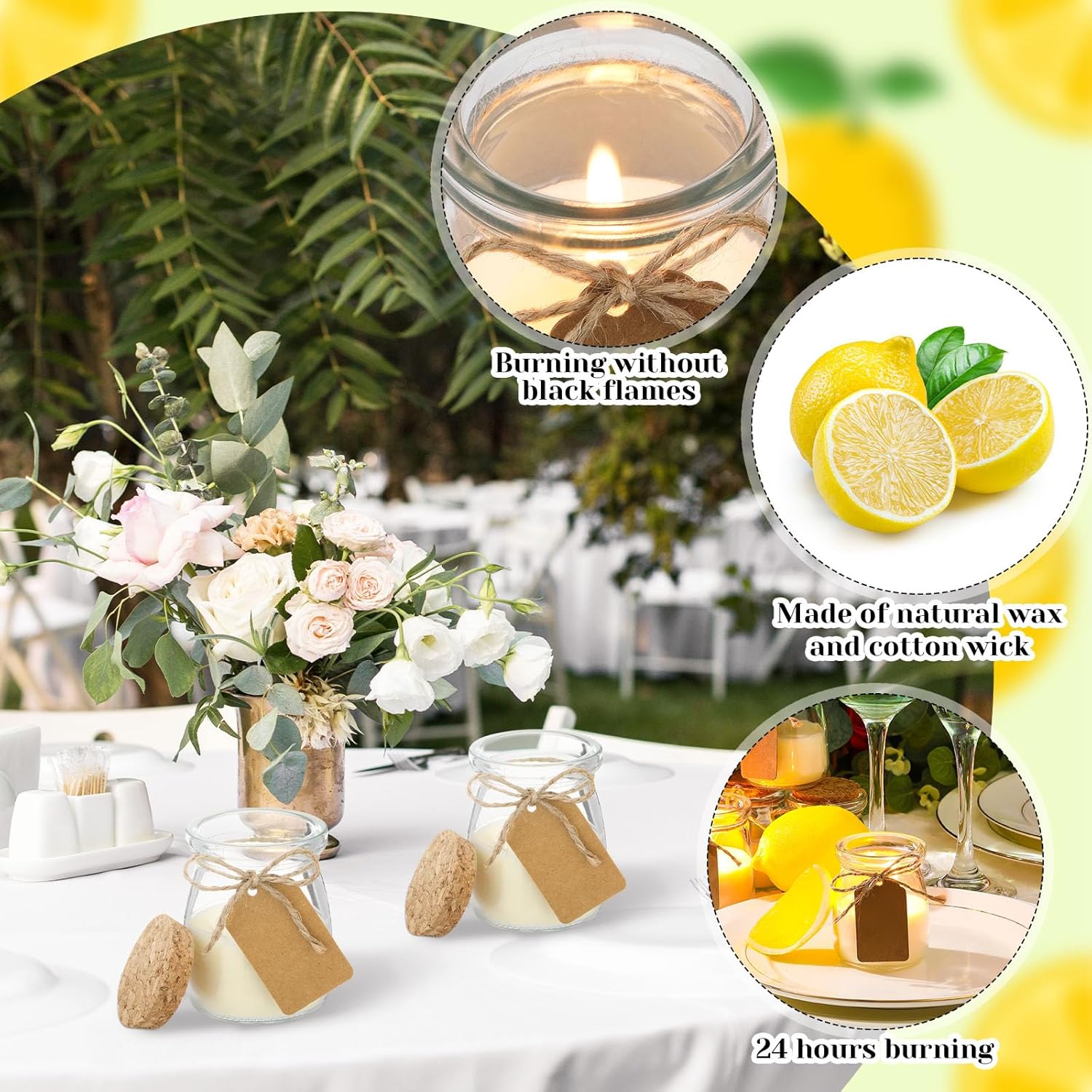MTLEE 50 Pcs Wedding Jar Candles for Guests Wedding Candle Gift Natural Wax Candles with DIY Tag Cards for Bridesmaid Baby Shower Party Favors Home Supply Decor, Scents of Lemon