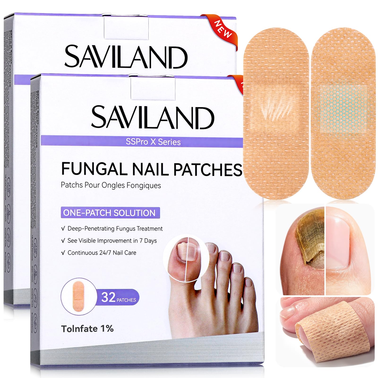 SAVILAND Extra Strong Nagelpilz Pflaster: 64 Pflaster Zehennagel Pflaster, nächtliche Nagelregeneration, regeneriert beschädigte, verfärbte, verdickte und gelbliche Nägel