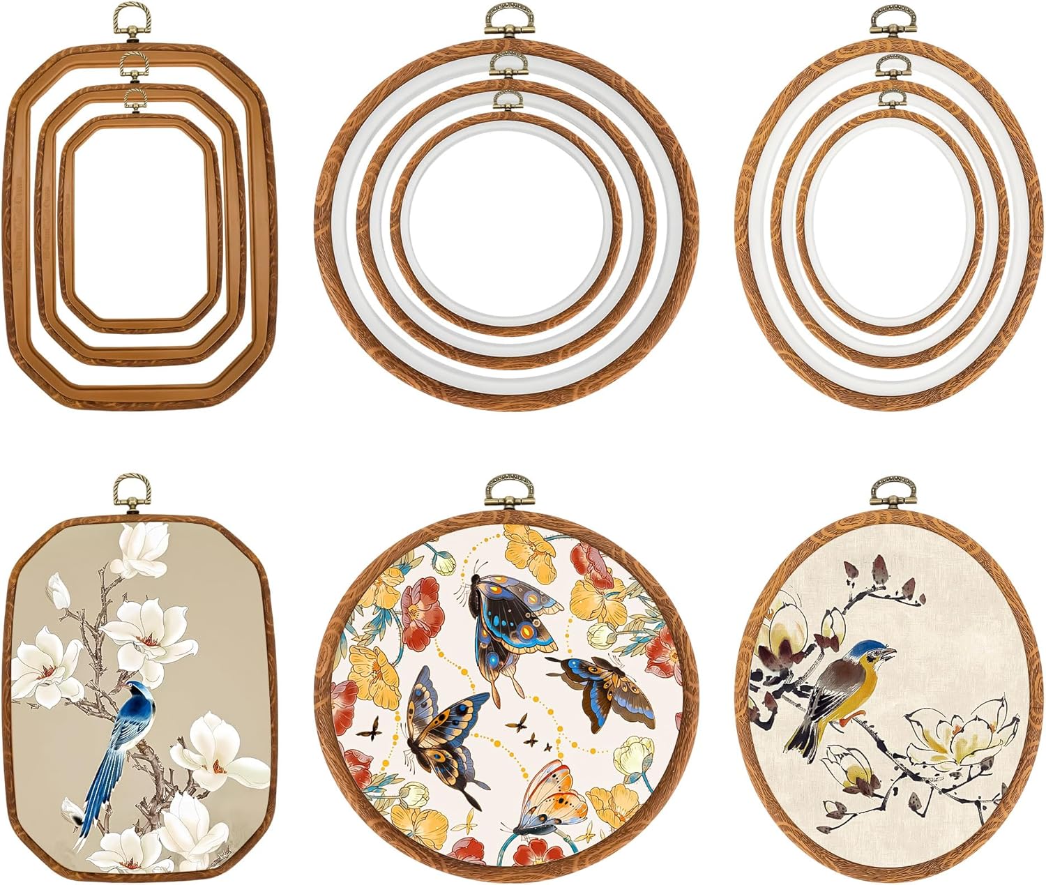 9 Pack Geometric Shapes Embroidery Hoop Set,Decorative Display Frame of Circle Oval Octagon, Craft Hoop Frame for DIY Sewing, Needlepoint, and Craft Display