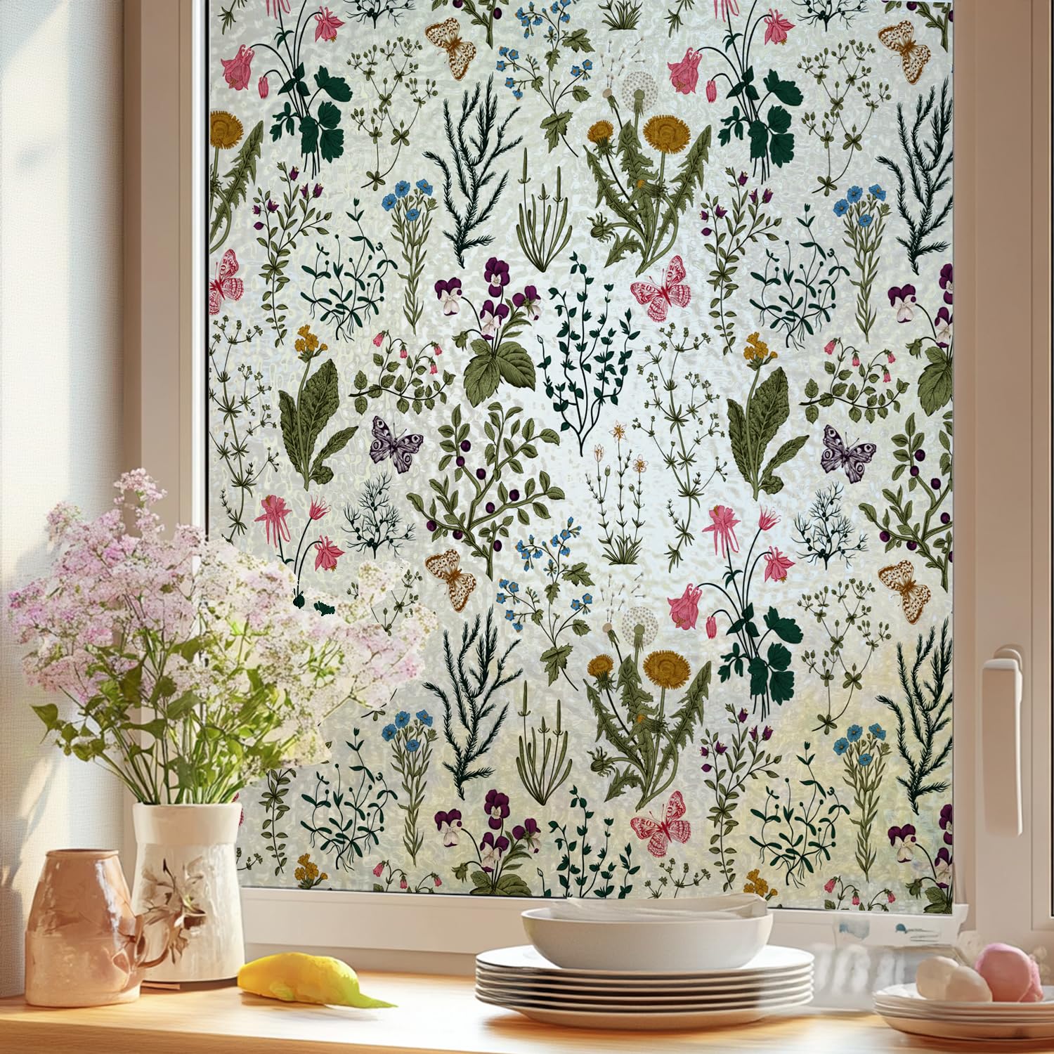 Autocollant statique pour fenêtre anti-UV et contrôle de la chaleur motif floral