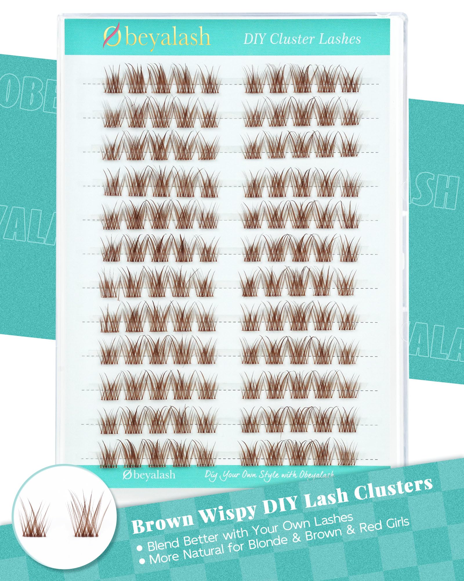 Obeyalash Brown Cluster Lashes Wispy Eyelashes Thin Band Natural Individual Lashes C Curl 7-12mm Eyelash Clusters Volume 120pcs DIY At Home Lightweight and Comfortable - Image 2