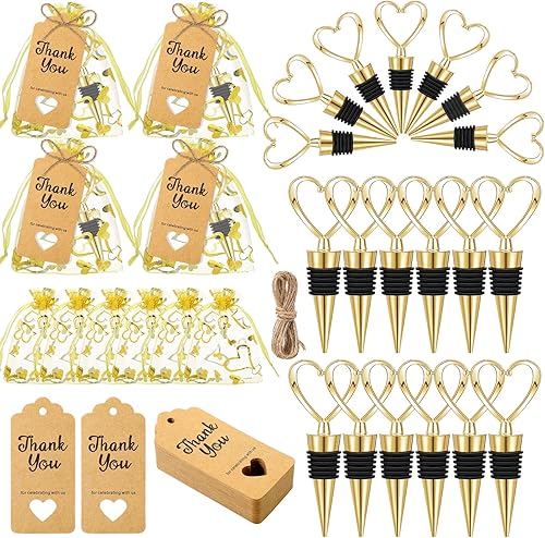 Juego de 24 tapones para botellas de bebidas de vino en forma de corazón, recuerdos de fiesta, diseño de amor a granel para invitados con bolsas