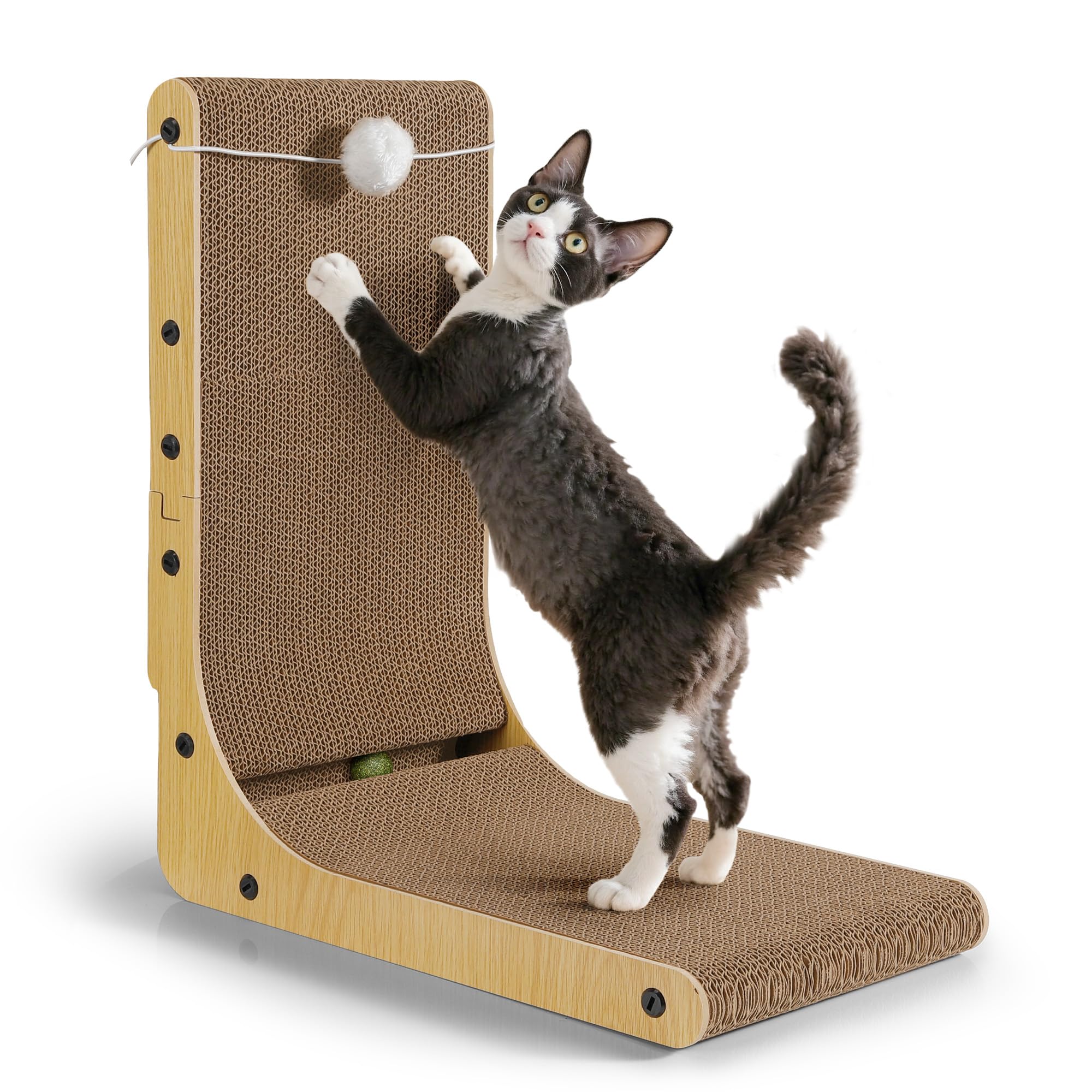 Gimars Thickened L Shape 47cm Cardboard Cat Scratcher with Mint Ball, Large Cat Scratching Board Wall Mounted, Cat Scratch Pad Toys for Protecting Furniture