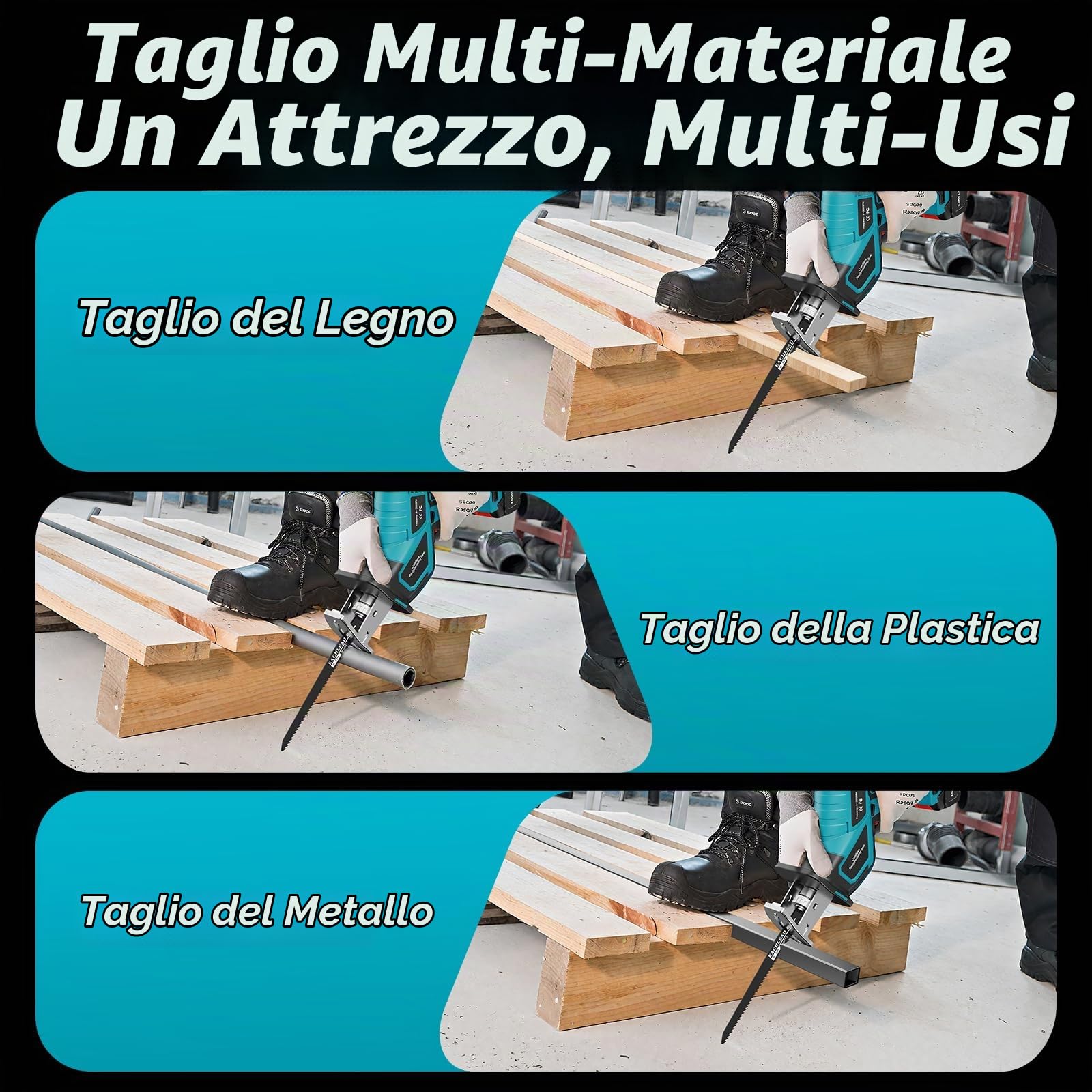 Sega a Gattuccio Compatibile con Maa-kita 21V Batteria, Gattuccio a Batteria Con 2×3.0Ah e 6 Livelli di Velocità Fino a 3500SPM 4 Lame, Gattuccio Elettrico per Legno e Metallo