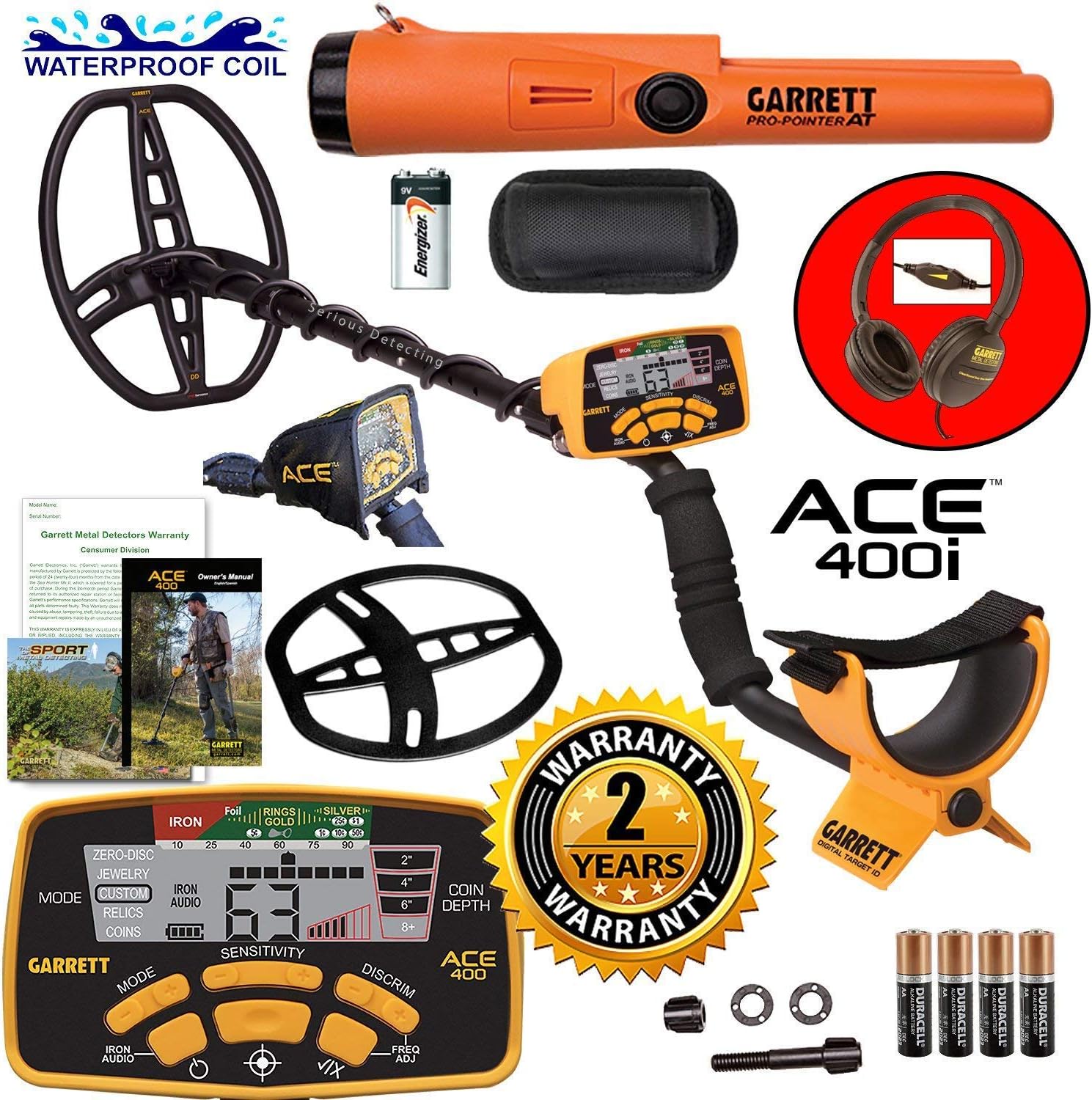 Garrett ACE 400i Metal Detector with DD Waterproof Search Coil and Pro-Pointer AT