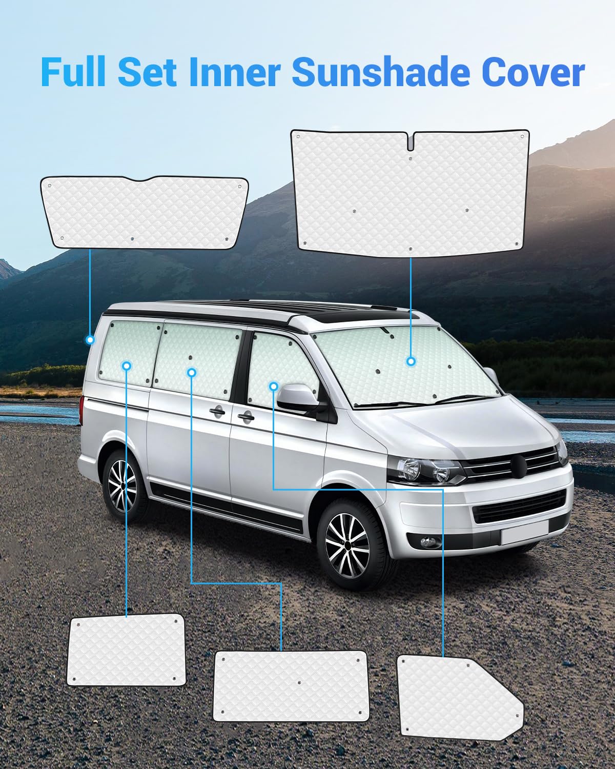 SUPAREE Sonnenschutz T5 Sonnenschutz Frontscheibe Wohnmobil Innen Thermomatte Wohnmobil Frontscheibe für SWB T5 T6 UV-Schutz 100% Okklusion mit Aufbewahrungstasche (8 Stück)