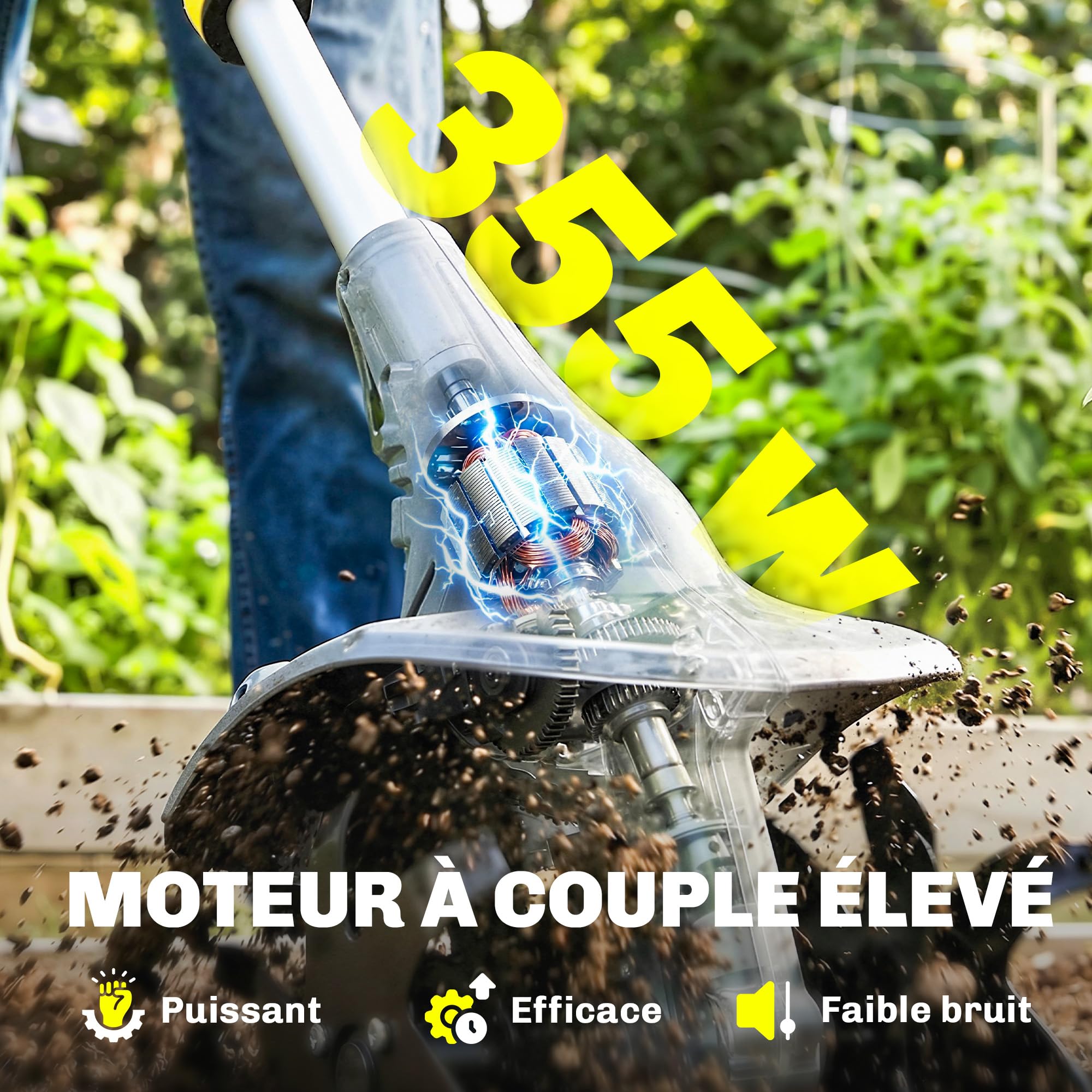 Outsunny Motobineuse sans Fil 18V - Motoculteur Électrique 355W avec 2 Batteries 4,0Ah - Léger et Anti-Mal de Dos, Largeur 20cm - Kit Complet pour Ameublir Le Sol, Potager et Seniors, Gris