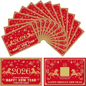 MIAHART 30Pcs 2026 Chinese New Year Fortune Cards for Year of The Horse 2026 New Year Scratch Off Lucky Card Greeting Cards for Spring Festival Lunar NY Party Decorations