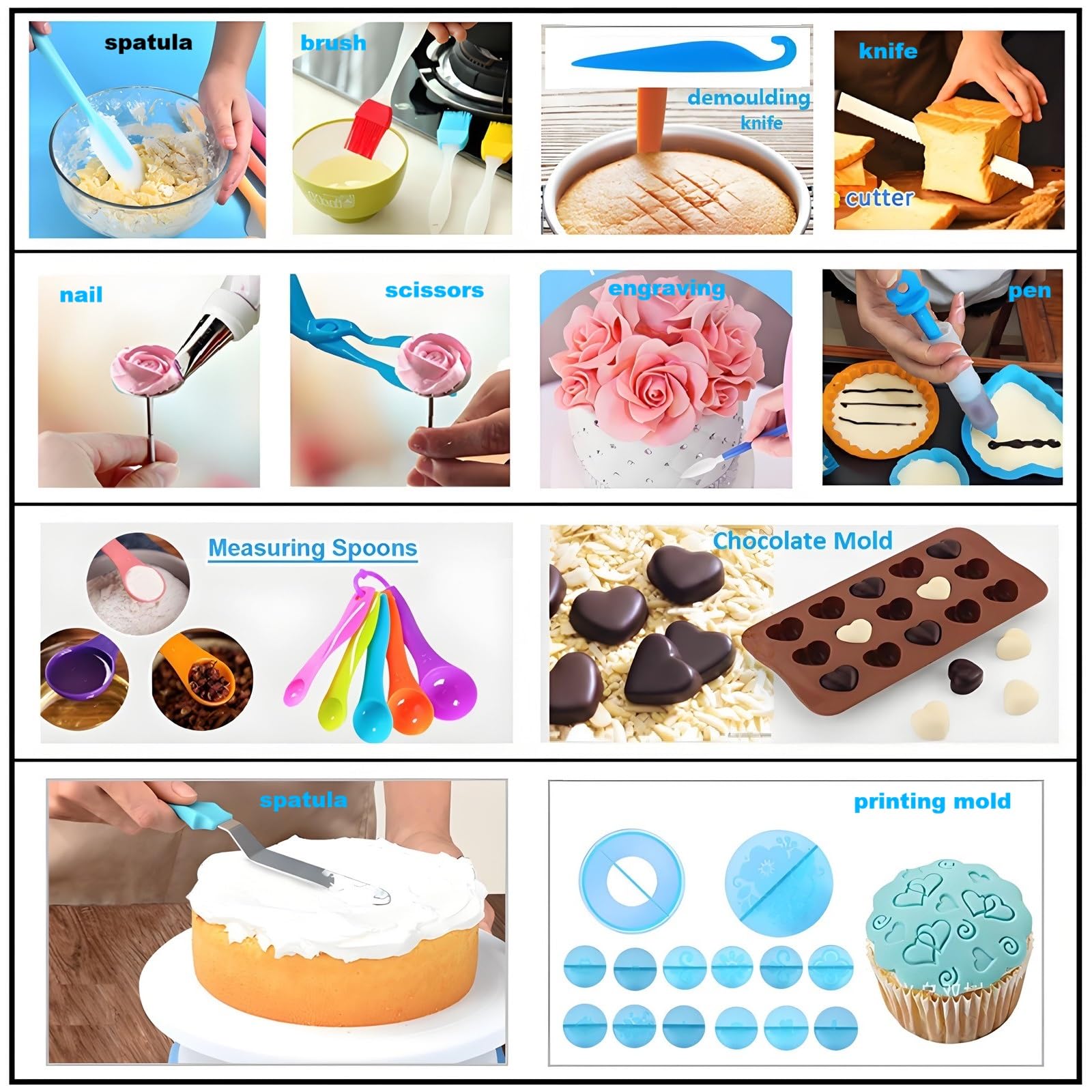 387-teiliges Kuchendekorationsset, Spritzbeutel und Spritztüllen, mit 64 Spritztüllen, 102 Spritzbeuteln, 5 Kupplungen, Kuchenspatel, mehr Cupcake-Dekorationswerkzeuge, Werkzeugkasten, Blau