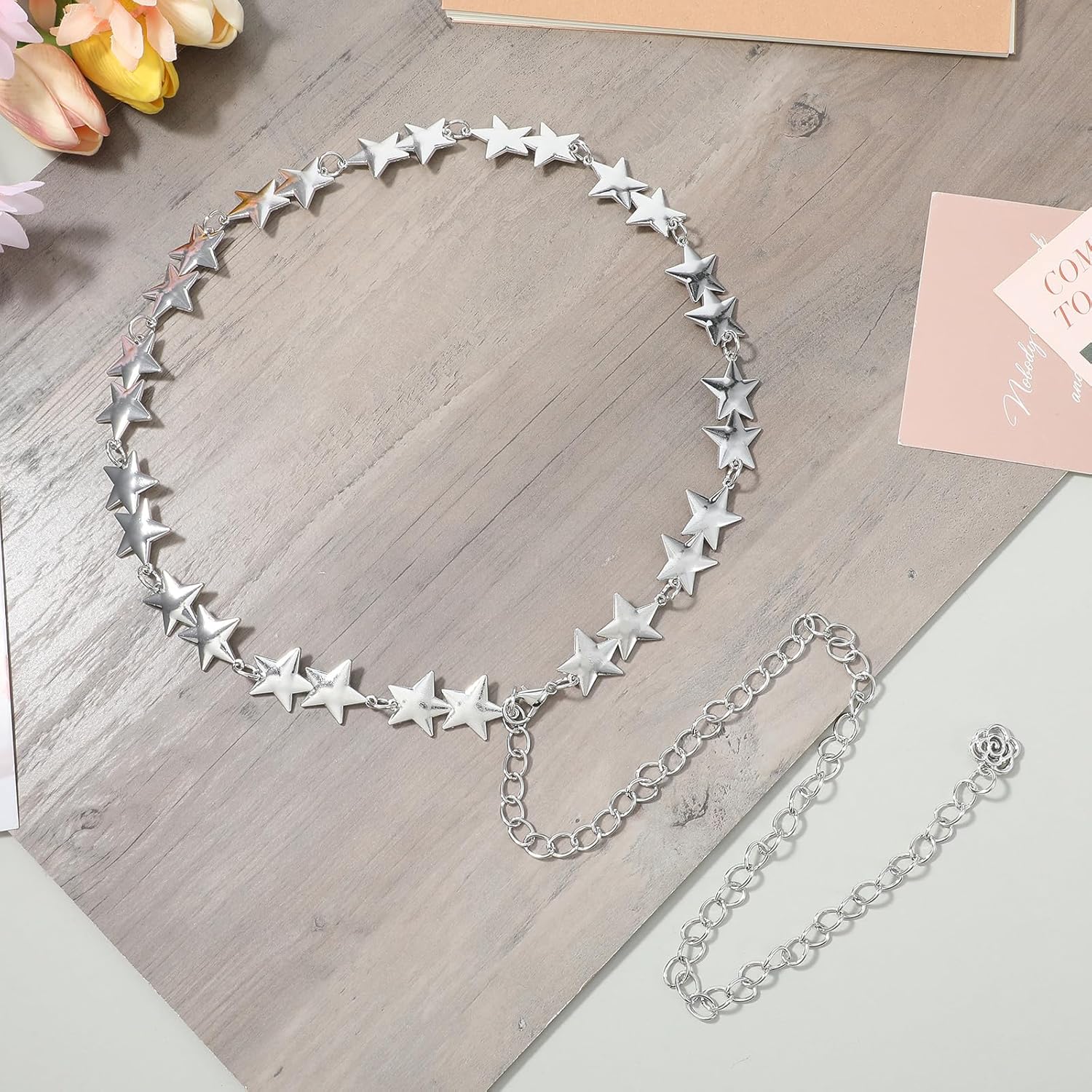 Silver Star Chain Belt, Women Waist Chain, Festival Belt Adjustable Plus Size Belts Chains Fashion, Body Chains Jewelry Accessory for Dress and Pants(Silver) - Image 8