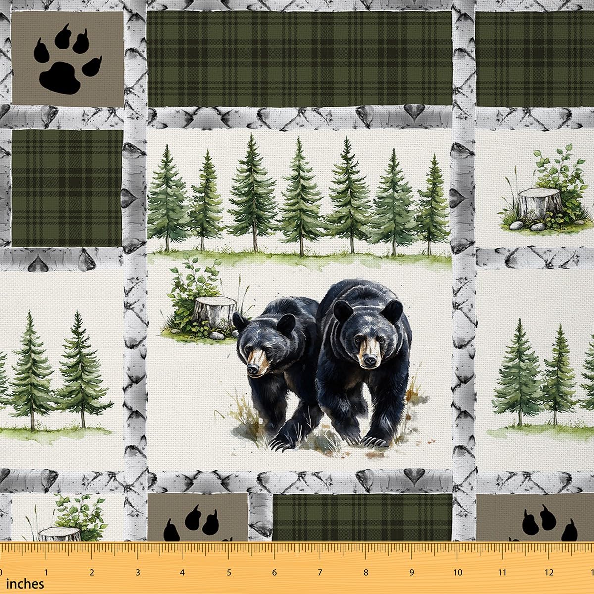 jejeloiu Bear Upholstery Fabric for Chairs 2 Yards Wild Animal for Home DIY Projects, Waterproof Indoor Outdoor Decor for Kids Rustic Cabin Nature