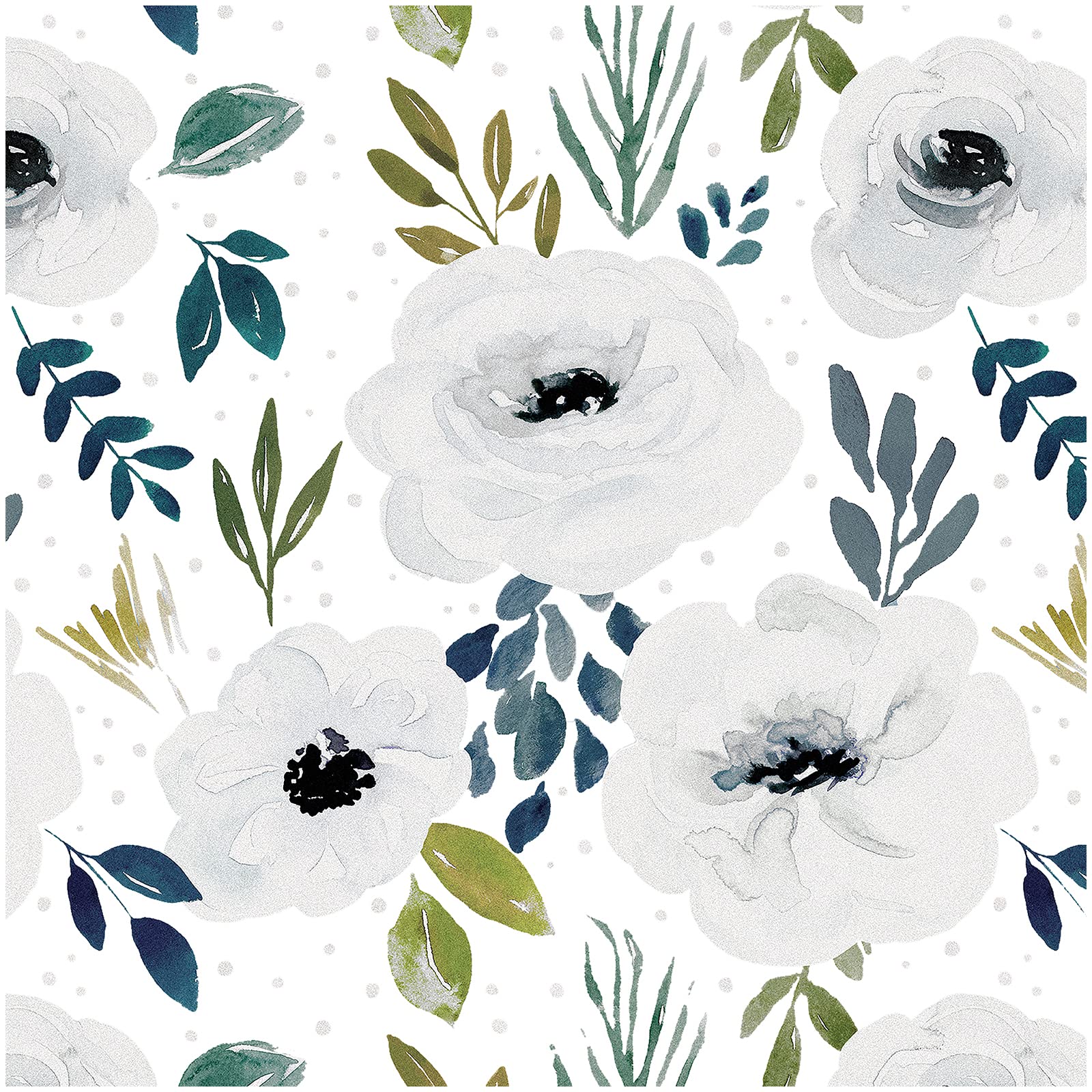 HAOKHOME Peel and Stick Floral Wallpaper Home Decor Removable White/Grey/Black Vinyl Self Adhesive Mural 17.7in x 9.8ft