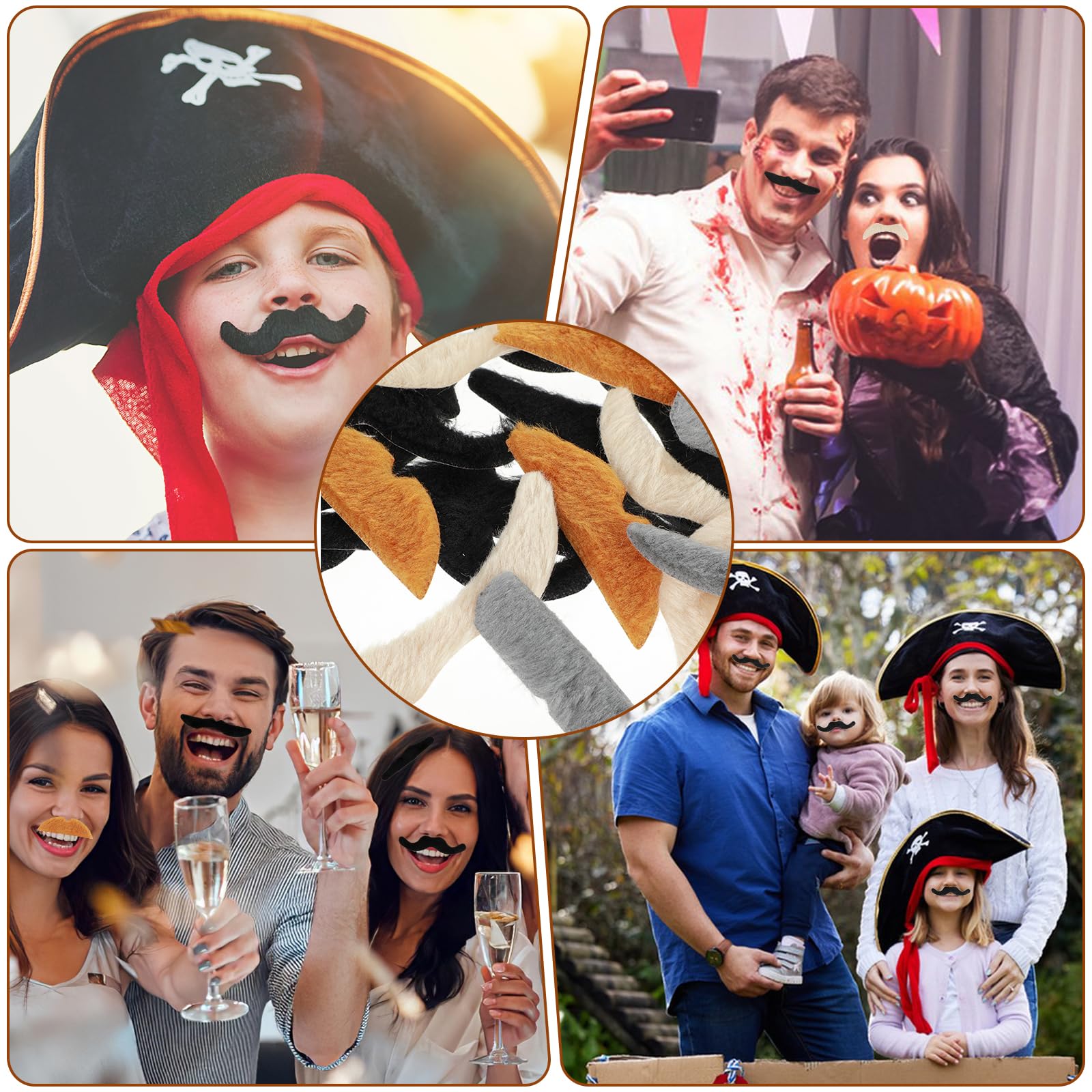 Sibba 48 sztuk samoprzylepnych wąsów, sztuczne brody, Halloween, do przyklejenia, na Boże Narodzenie, urodziny, karnawał, imprezy tematyczne, 11 styl